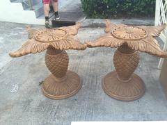 Pair of Wood Carved Pineapple Dining Table or Desk Bases Tropical Palm Beach