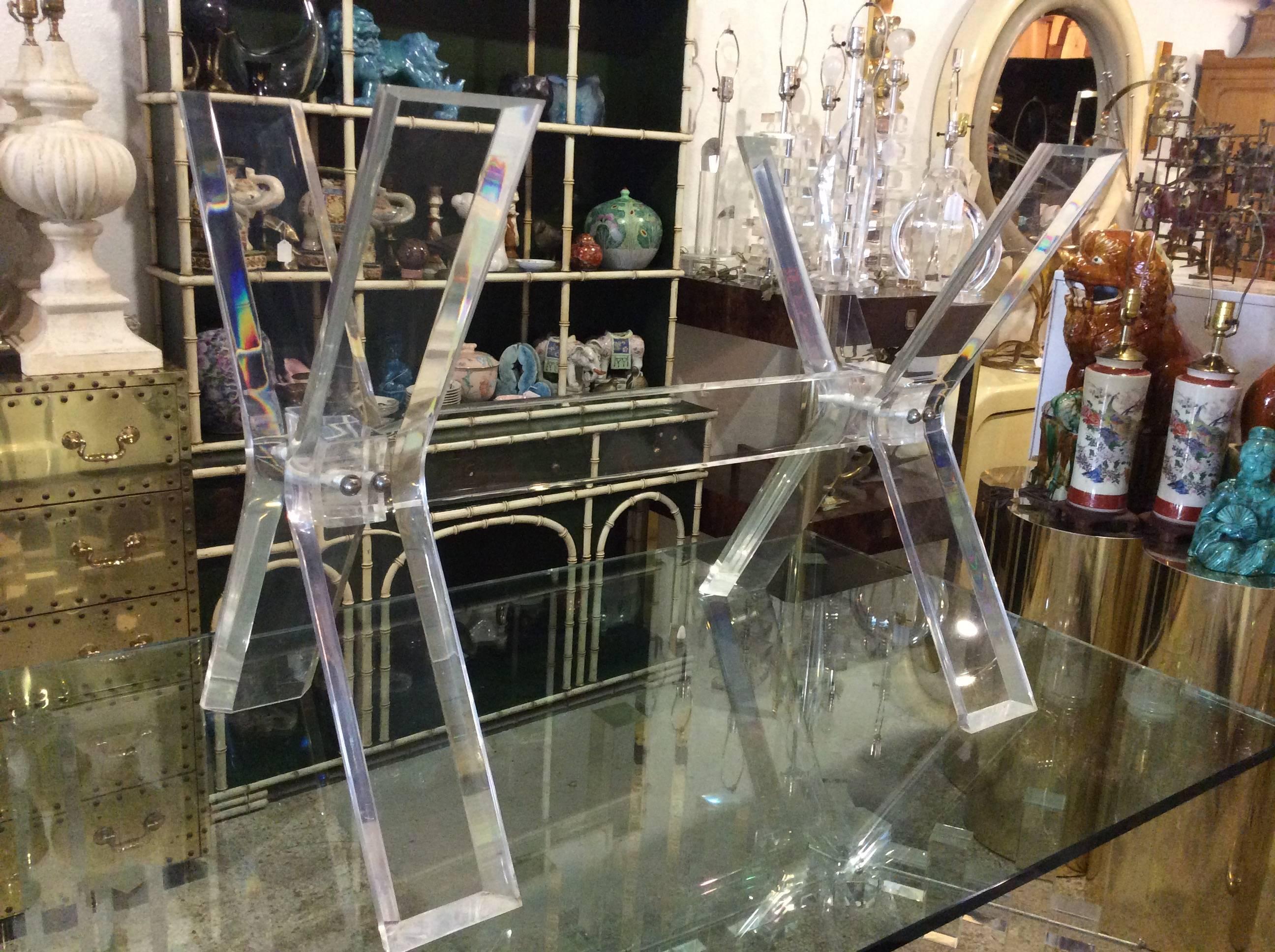 Pair Available Vintage Lucite X-Base Dining Table or Desk Base In Good Condition In West Palm Beach, FL