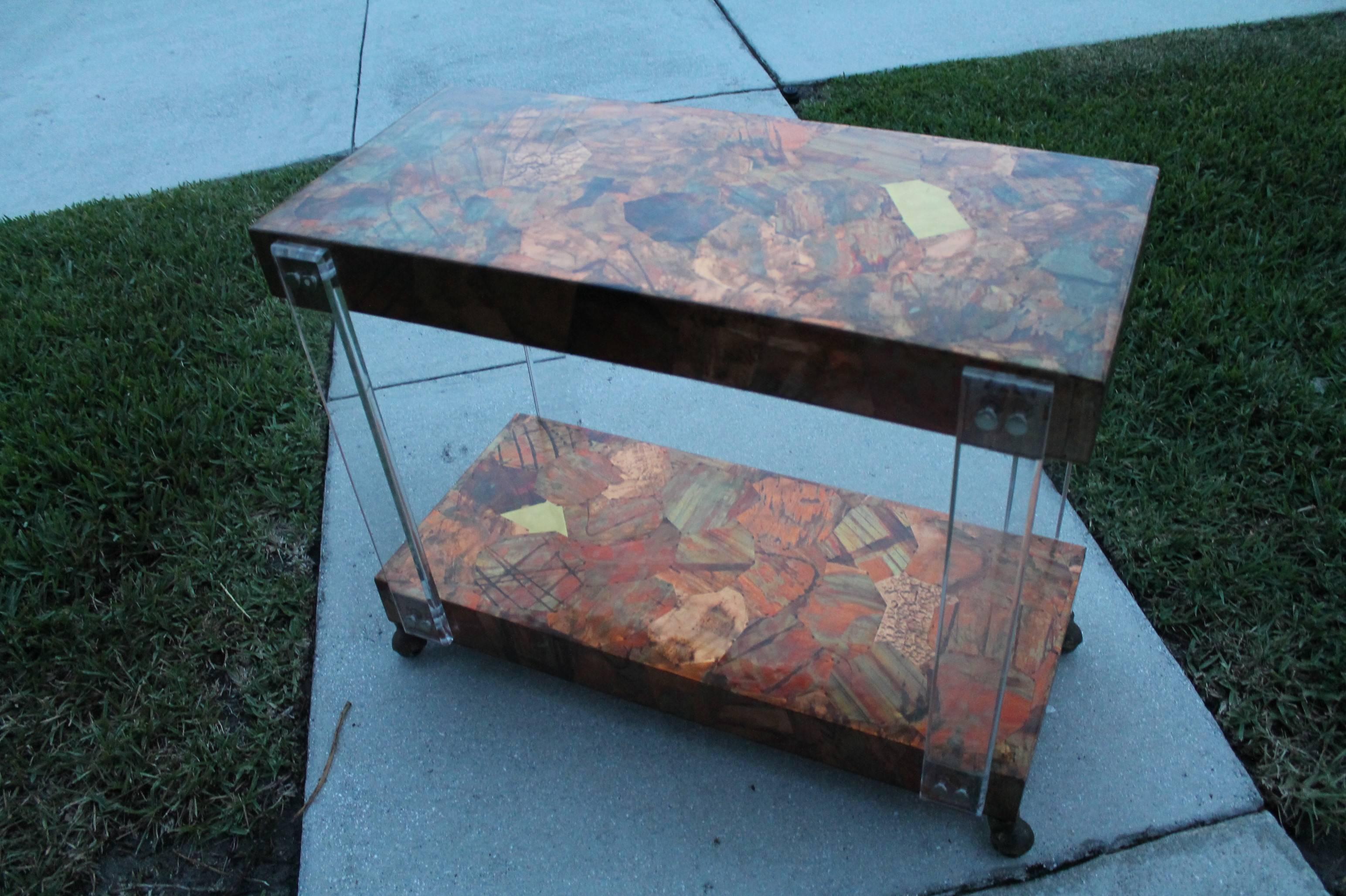 20th Century Bar Cart Lucite Patchwork Metal Copper  Brutalist Mid-Century Modern Brass 