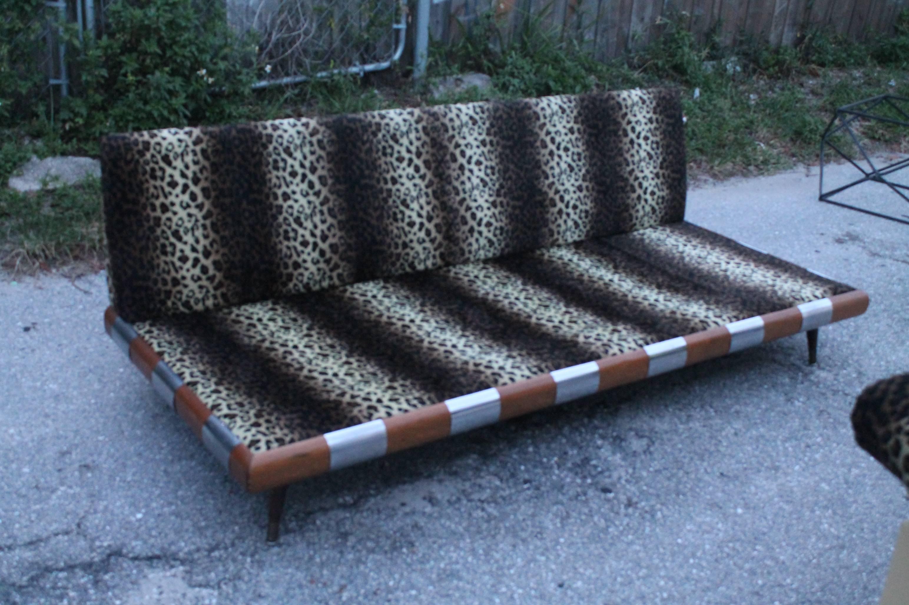 Mid-Century Modern Adrian Pearsall for Craft Associates Sofa Couch Chrome Walnut Wood Lane Tagged For Sale