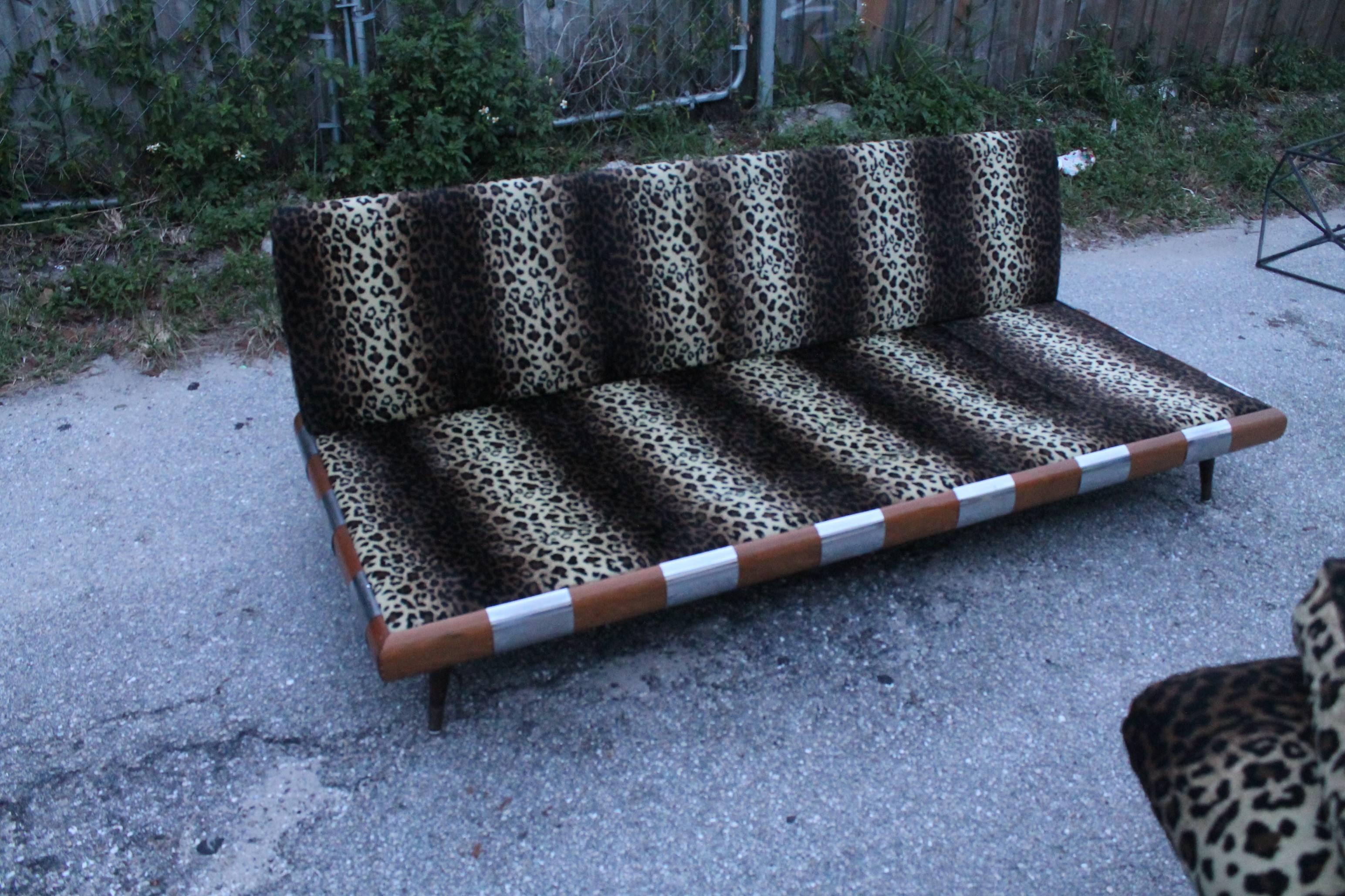 20th Century Adrian Pearsall for Craft Associates Sofa Couch Chrome Walnut Wood Lane Tagged For Sale