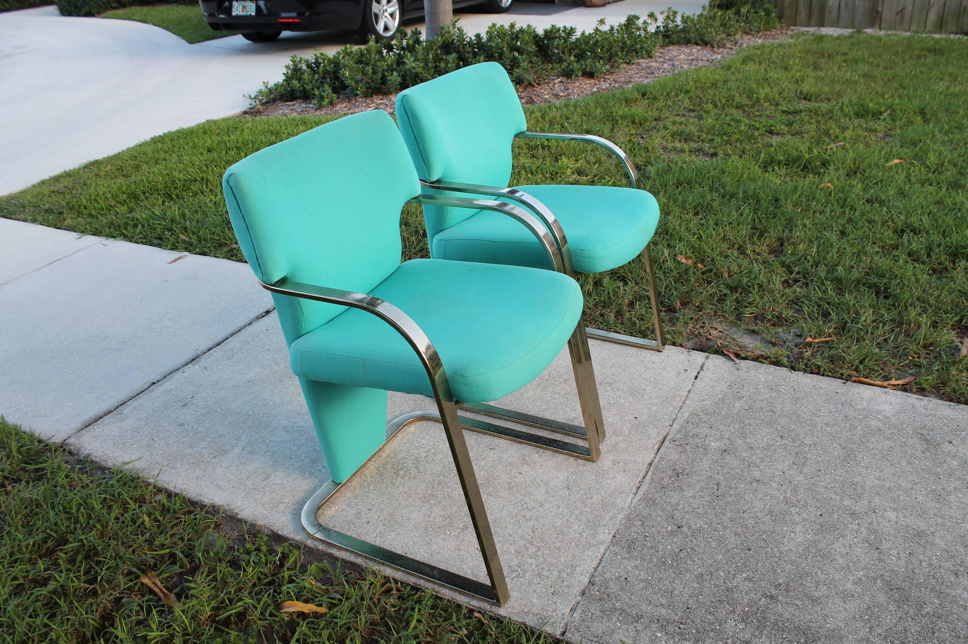  Brass Carsons Vintage Pair of Arm Cantilever Chairs Art Deco Hollywood Regency In Good Condition In West Palm Beach, FL