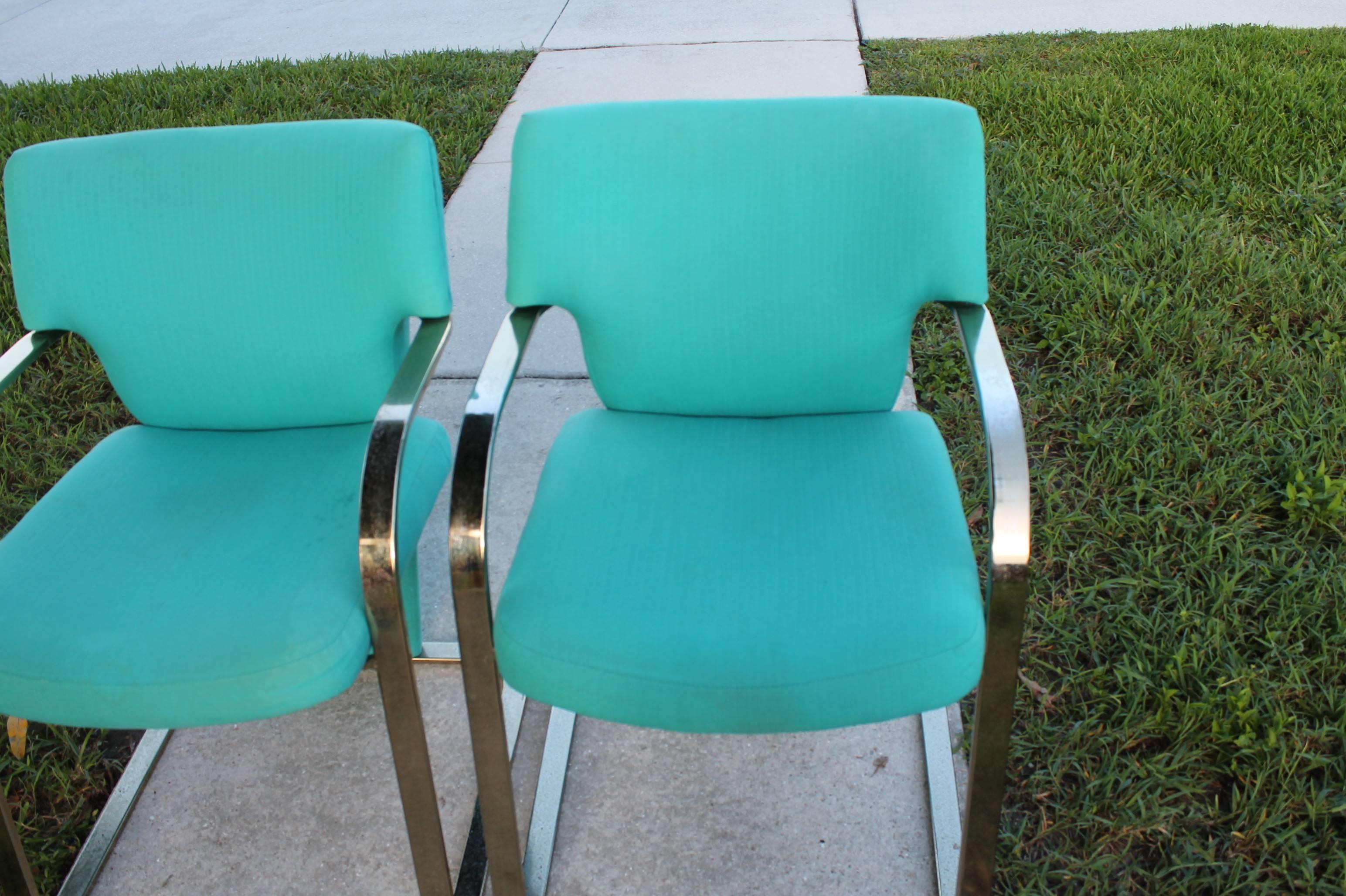  Brass Carsons Vintage Pair of Arm Cantilever Chairs Art Deco Hollywood Regency 1