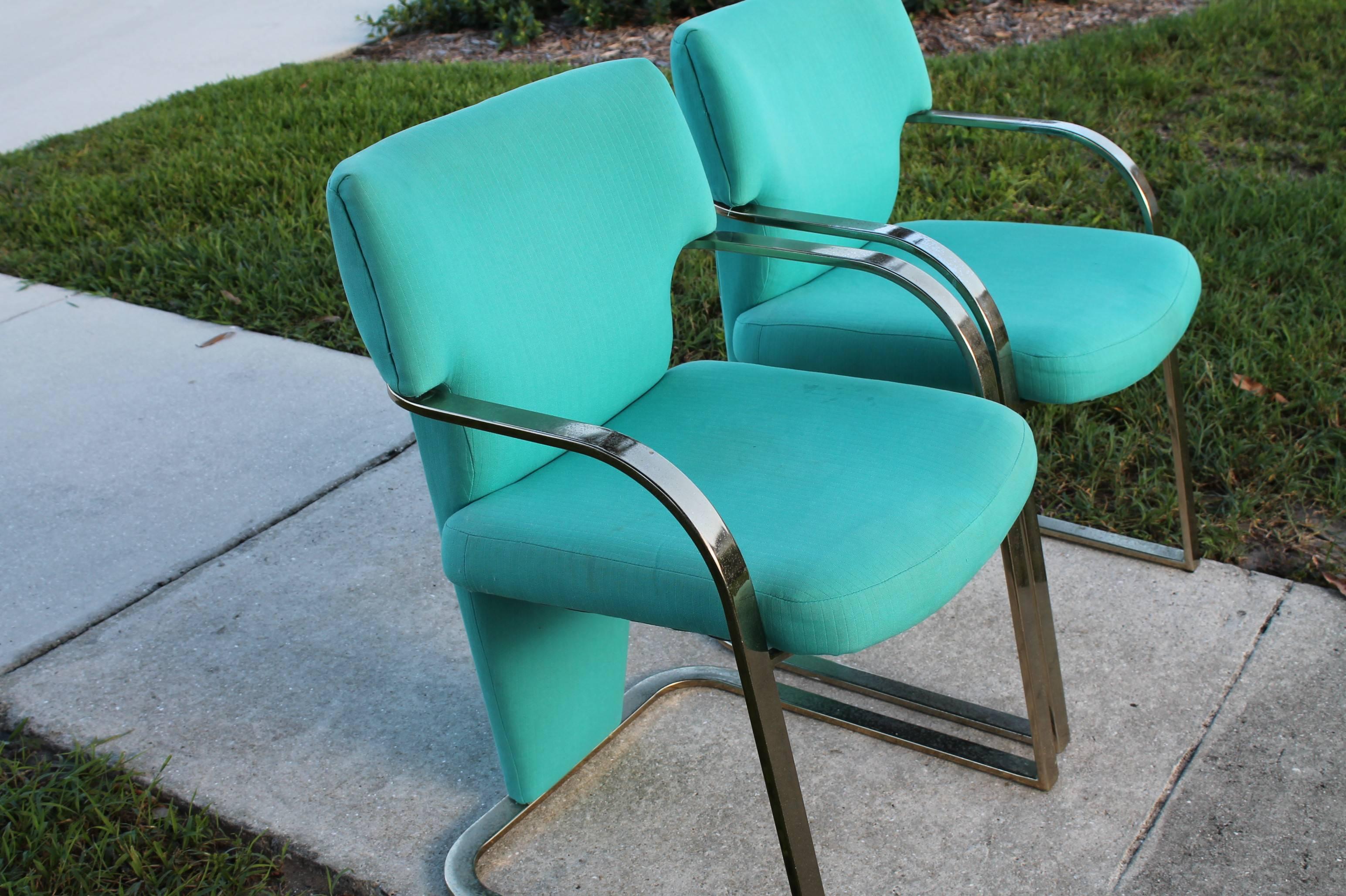  Brass Carsons Vintage Pair of Arm Cantilever Chairs Art Deco Hollywood Regency 2