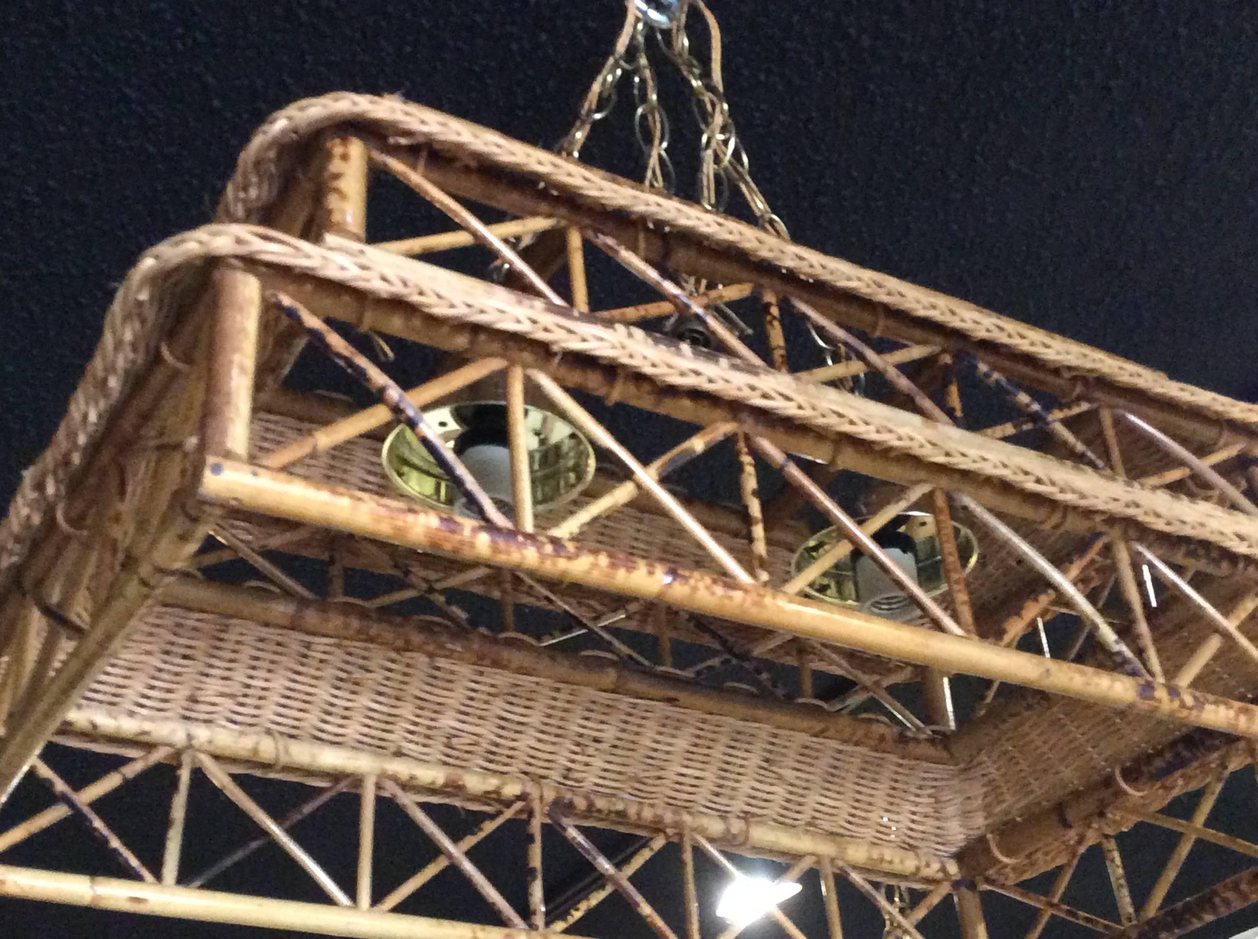 American Vintage Pagoda Rattan Wicker Tortoiseshell Bamboo Chandelier Palm Beach Tropical