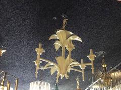 Palm Tree Frond Leaf Leaves Metal Faux Bamboo Chandelier Palm Beach Tropical