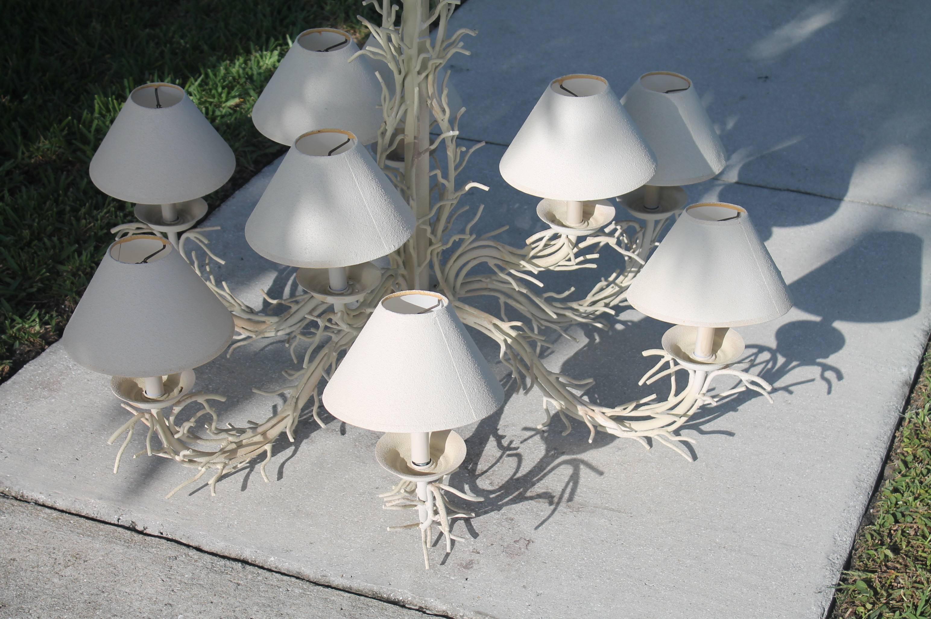 American Coral Shell Chandelier Palm Beach Nine Light Shades Metal Hollywood Regency