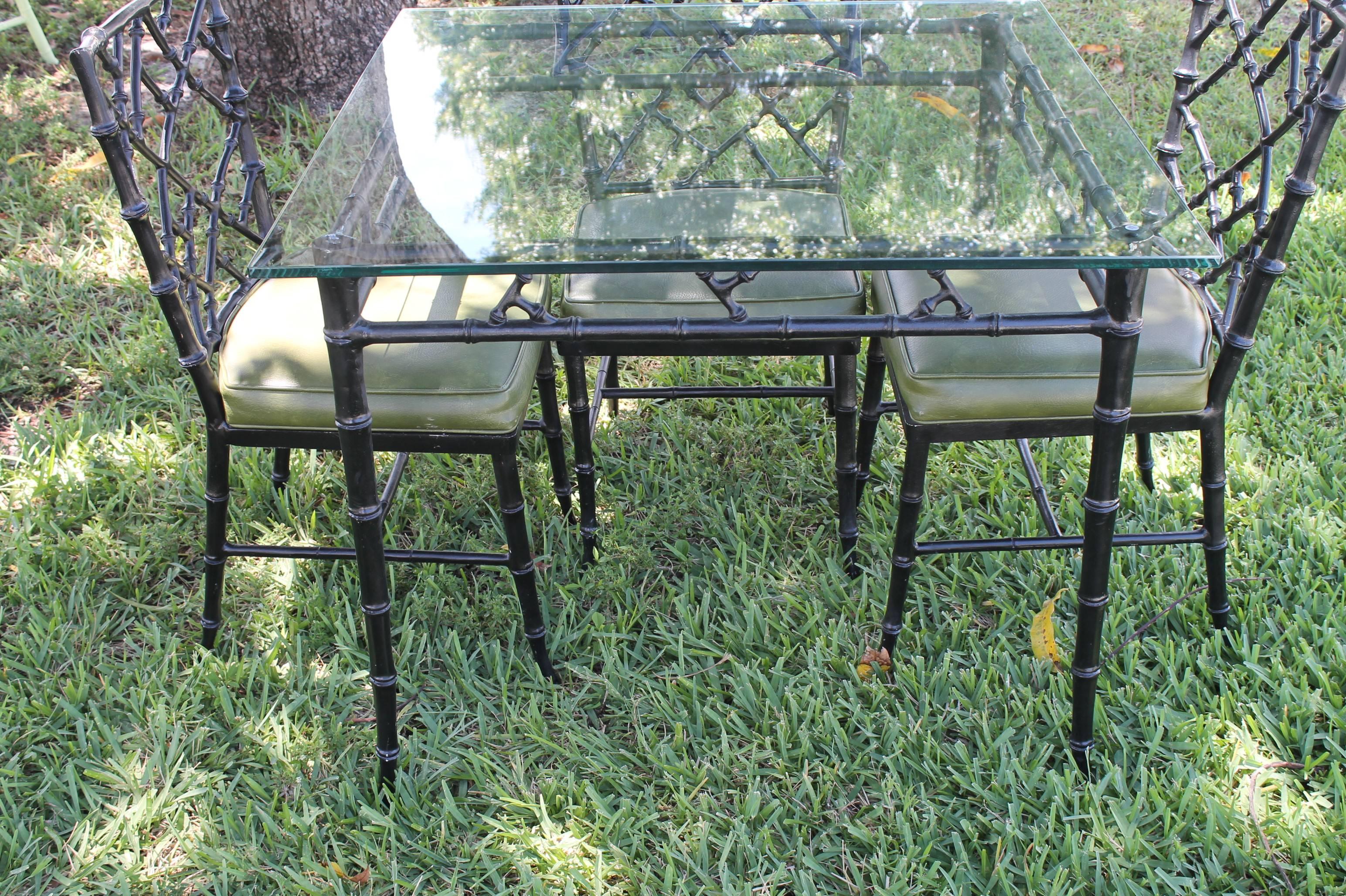 American Phyllis Morris Patio Set Dining Chairs and Table Faux Bamboo Chinese Chippendale