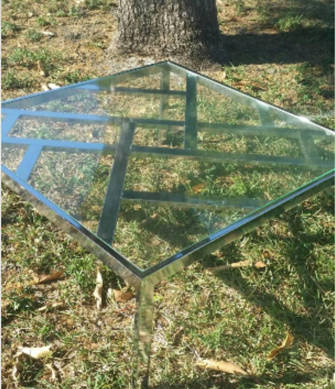 DIA Polished Chrome Chinese Chippendale Coffee Cocktail Table Glass Top In Excellent Condition In West Palm Beach, FL