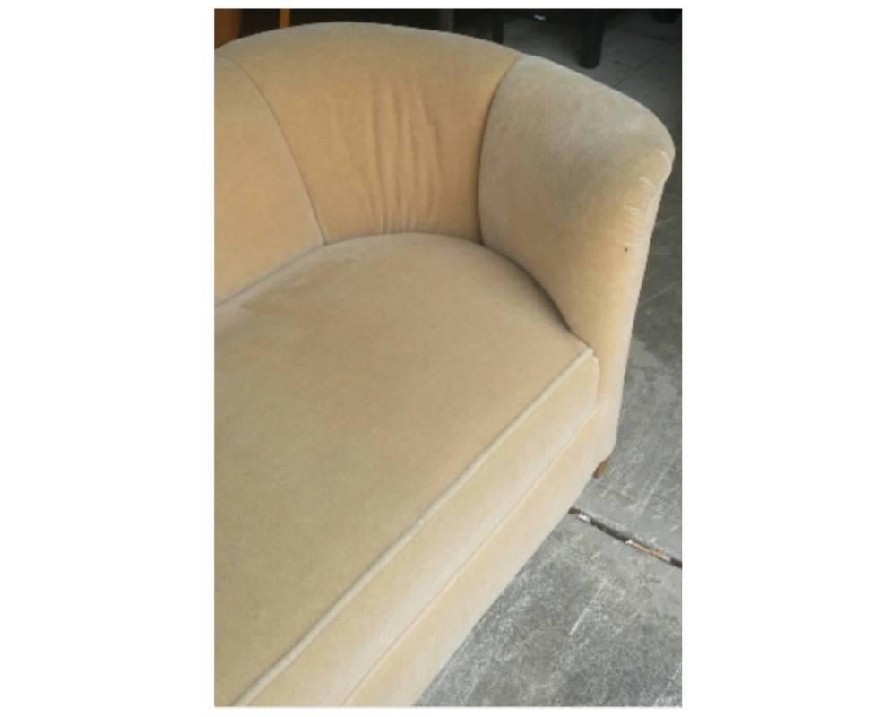 American Sofa Curved Mohair Vintage Style of Ward Bennett Mid-Century Modern Channel Back