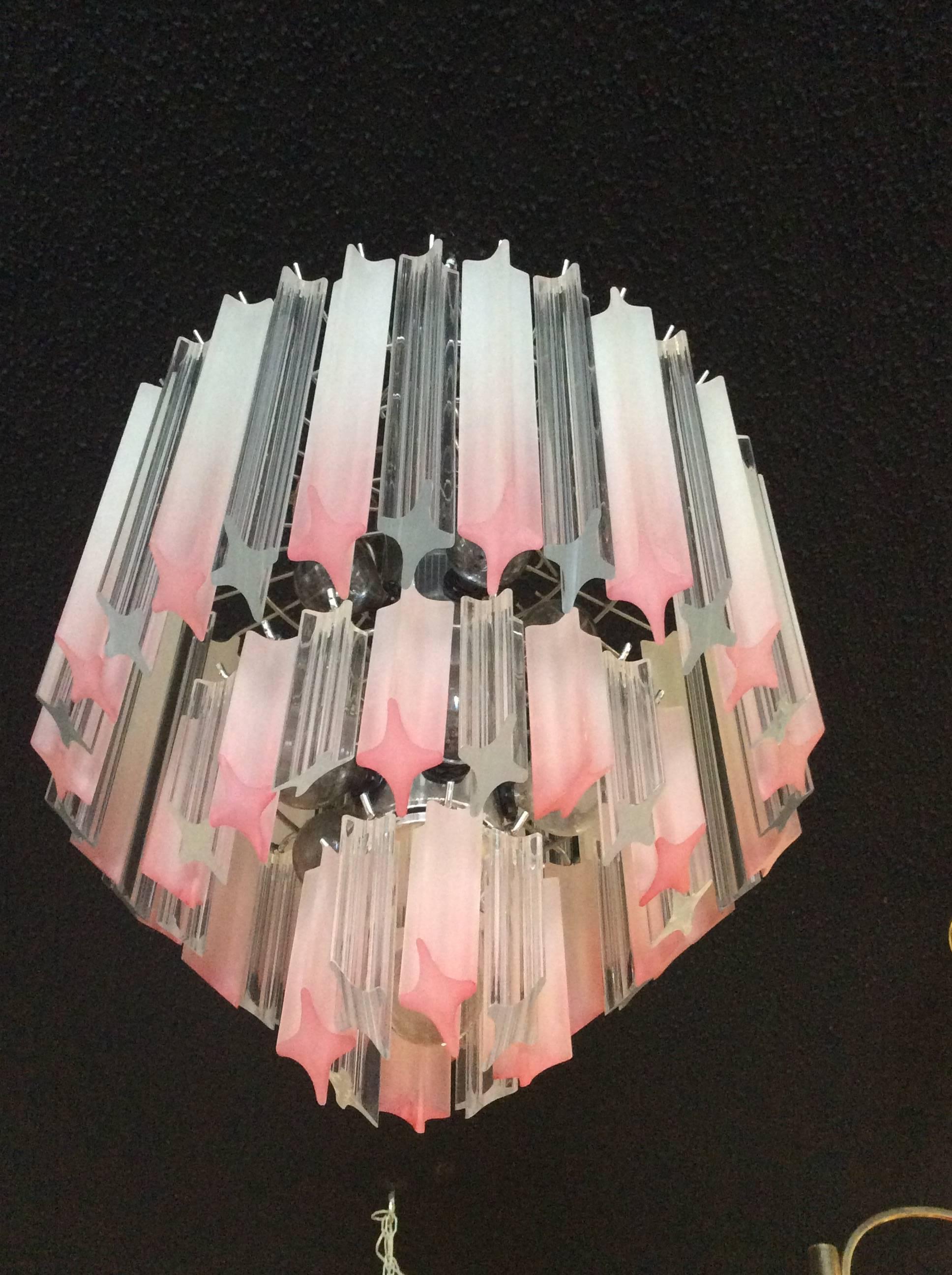  Pink Lucite Chandelier Vintage Three-Tier Hollywood Regency Palm Beach Chrome 1
