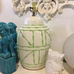 Ginger Jar Vintage Pair Faux Bamboo Green Icing Table Lamps Palm Beach White