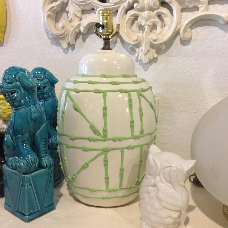 Ginger Jar Vintage Pair Faux Bamboo Green Icing Table Lamps Palm Beach