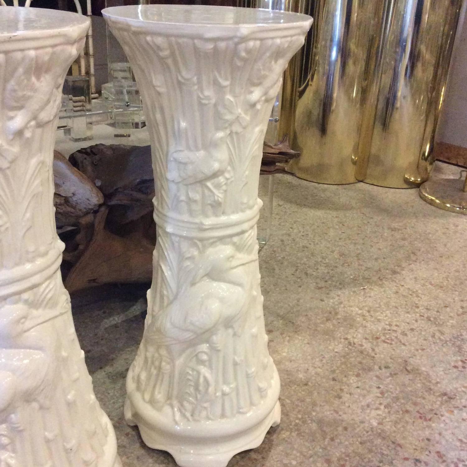 Plant Stands Vintage Pair of White Ceramic Garden Birds Heron White