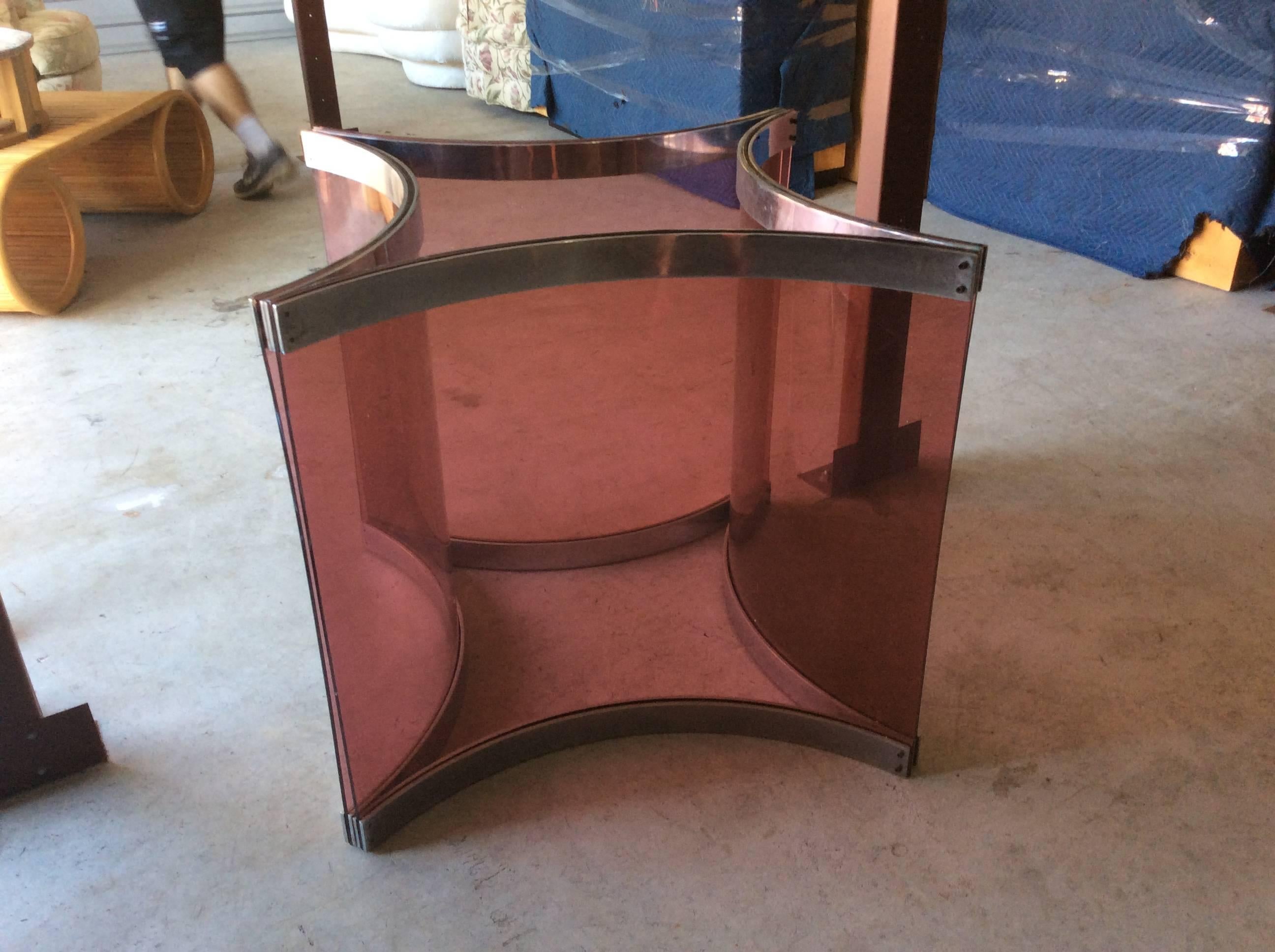 Rare vintage mid century modern Alessandro Albrizzi purple lucite and chrome dining table or game table base. Chrome and lucite will be polished prior to shipping. Glass top not included. 