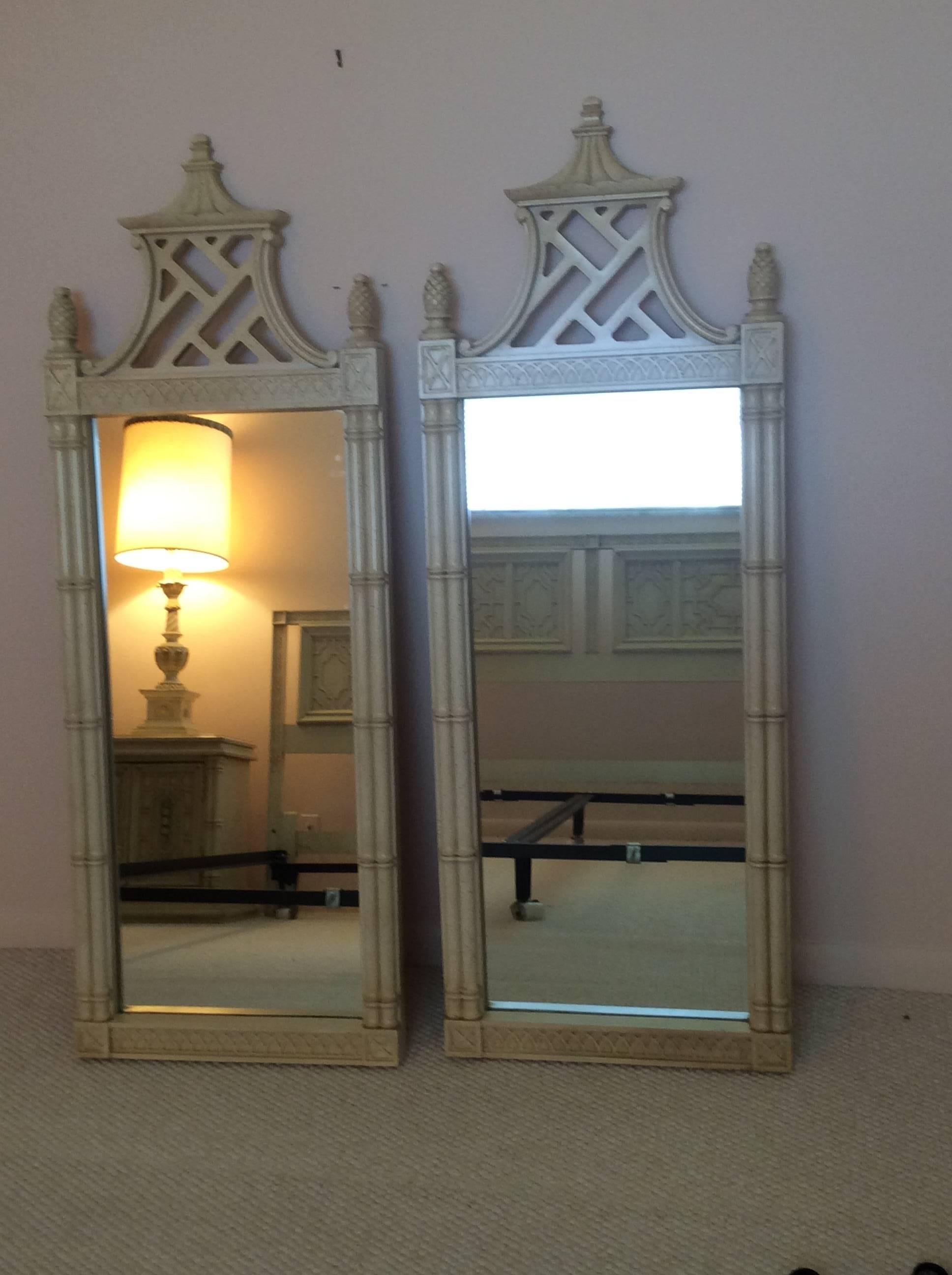 American Pair Pagoda Wall Mirrors, NEWLY LACQUERED Chinese Chippendale Chinoiserie