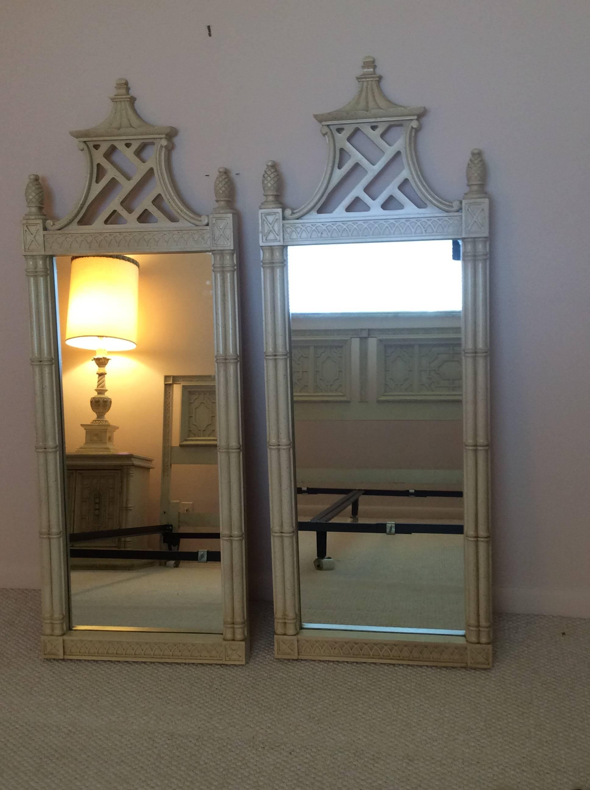 Pair Pagoda Wall Mirrors, NEWLY LACQUERED Chinese Chippendale Chinoiserie In Excellent Condition In West Palm Beach, FL