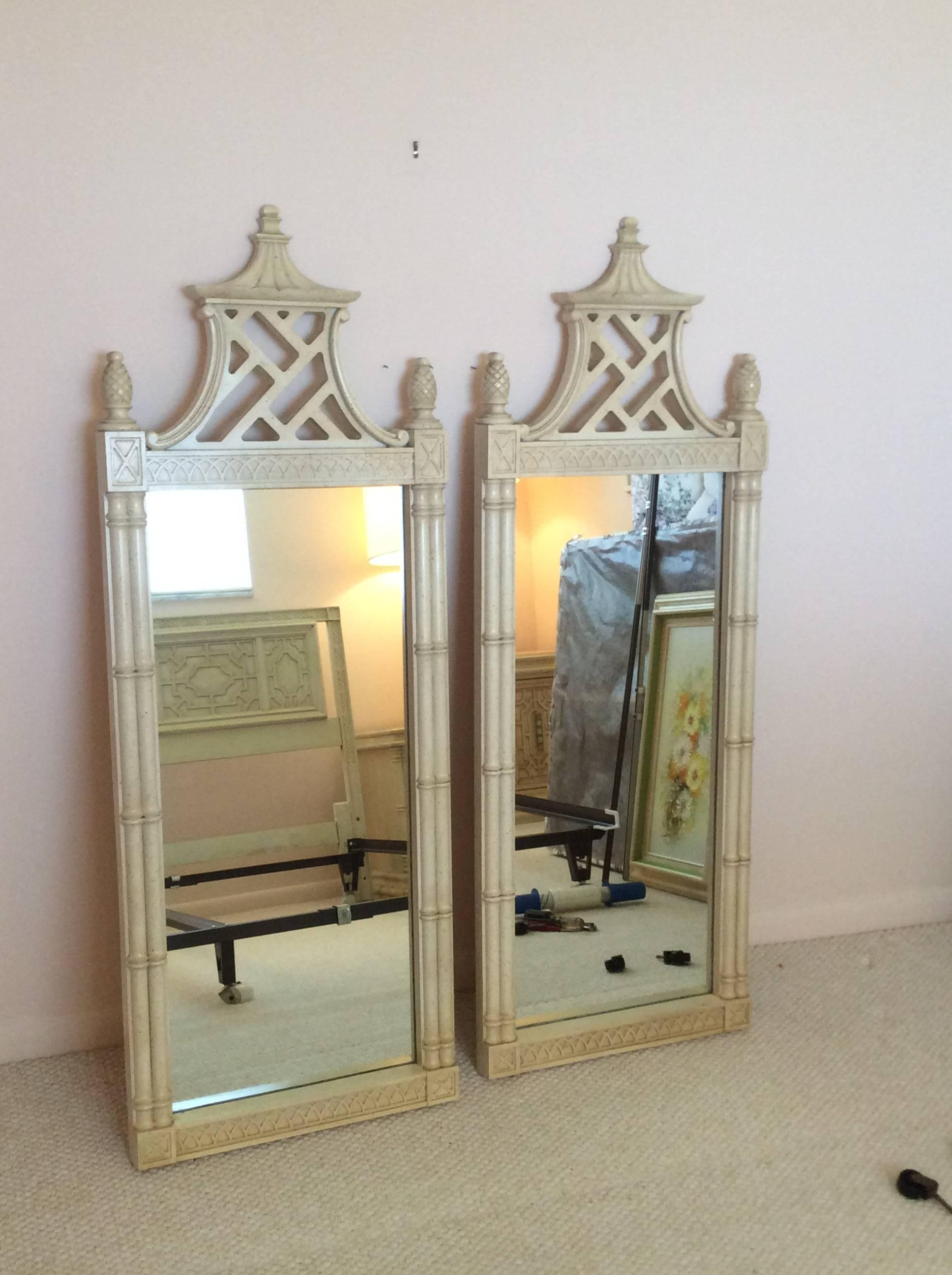 Lacquer Pair Pagoda Wall Mirrors, NEWLY LACQUERED Chinese Chippendale Chinoiserie