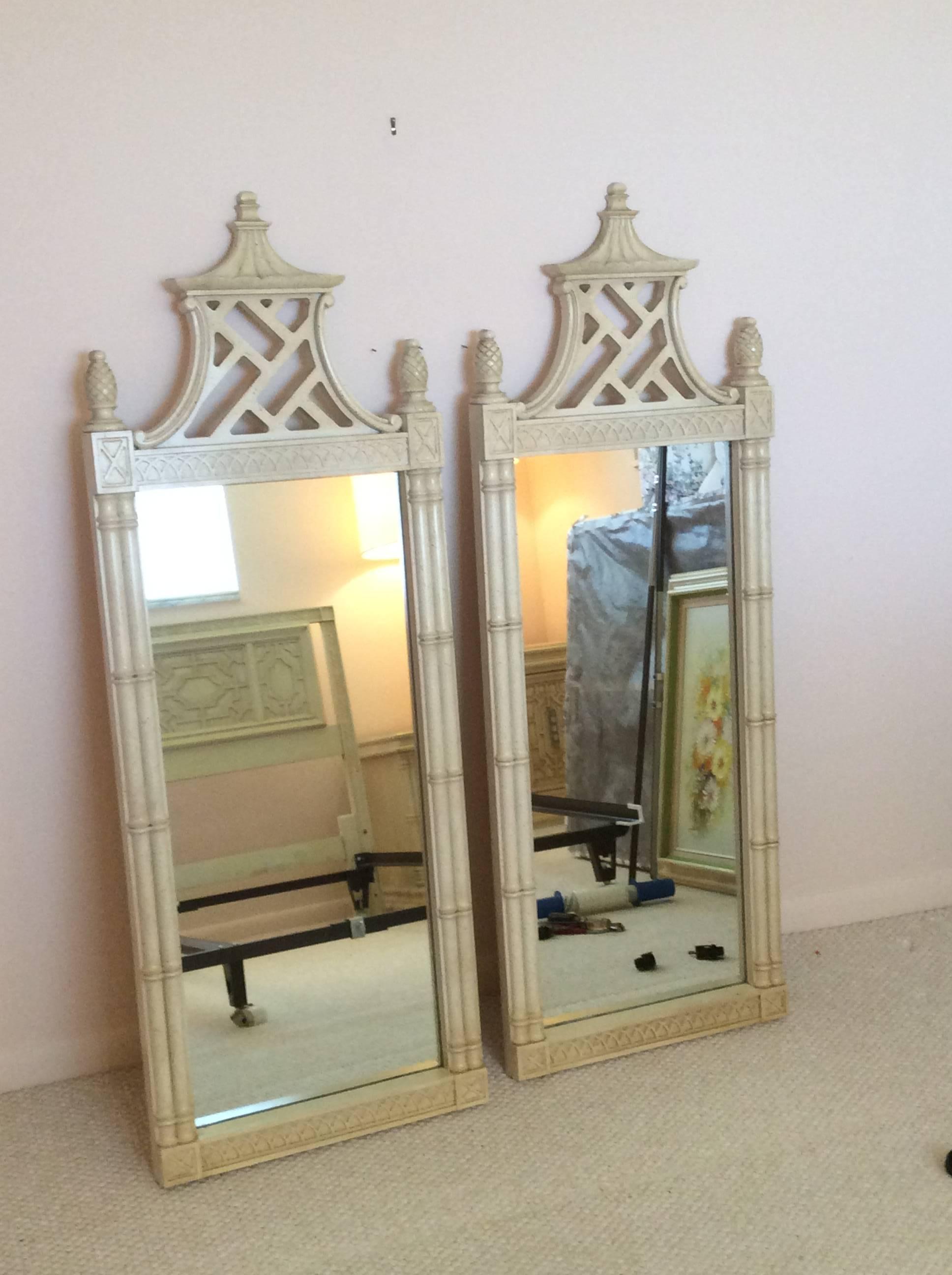 Pair Pagoda Wall Mirrors, NEWLY LACQUERED Chinese Chippendale Chinoiserie 2
