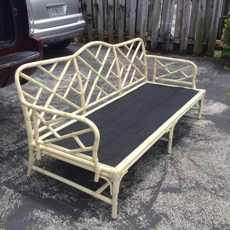 Chinese Chippendale Faux Bamboo Rattan Sofa Couch Chinoiserie Cushions