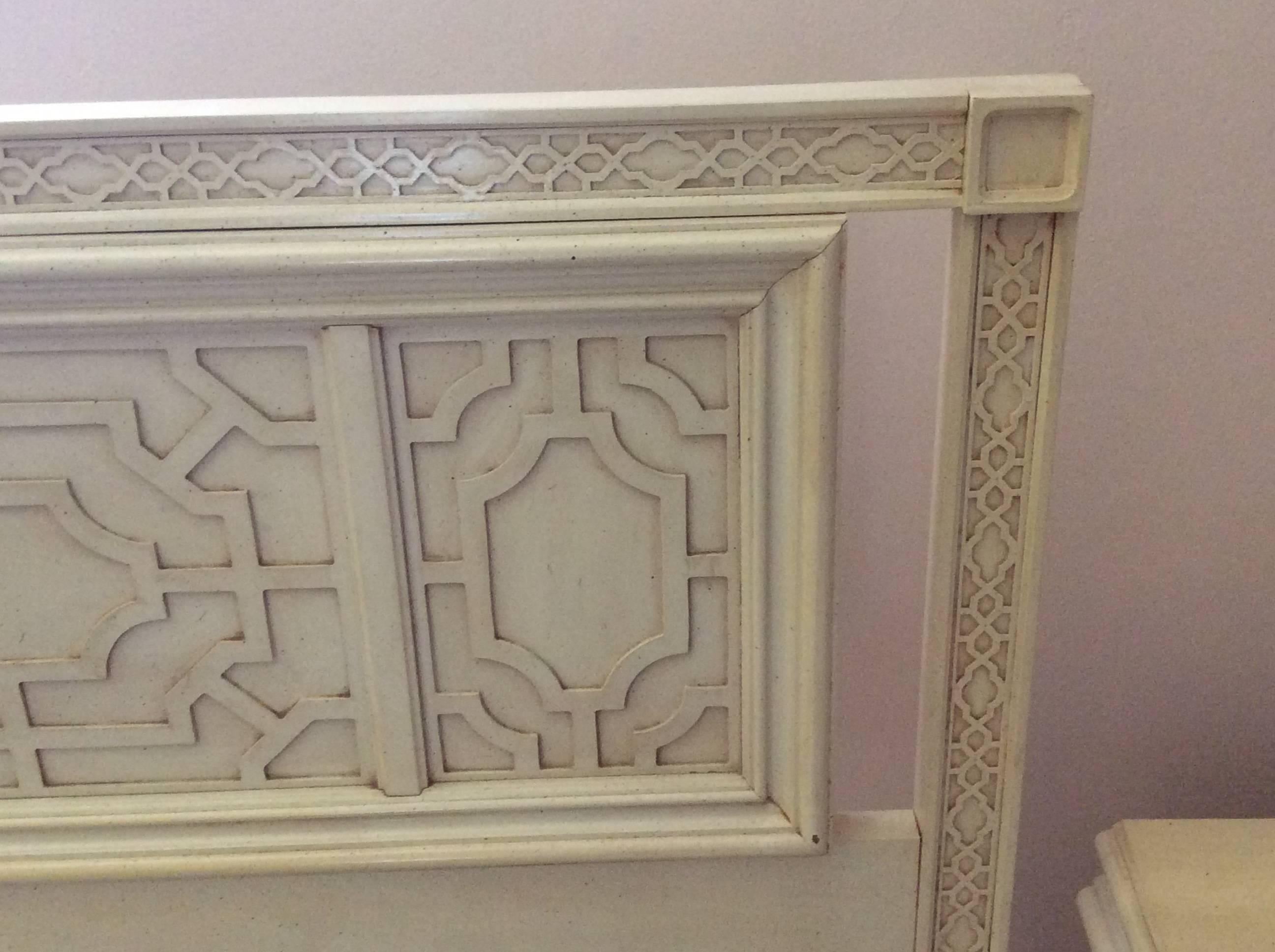 Amazing vintage Hollywood Palm Beach Regency,  Thomasville king-size fretwork Fret work headboard bed. This would look absolutely incredible with a fresh coat of lacquer! Email me if you would like a quote for lacquering on this piece. Original