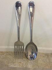 Vintage Pair of Spoon and Fork Monumental Kitchen Wall Art in Curtis Jere Style