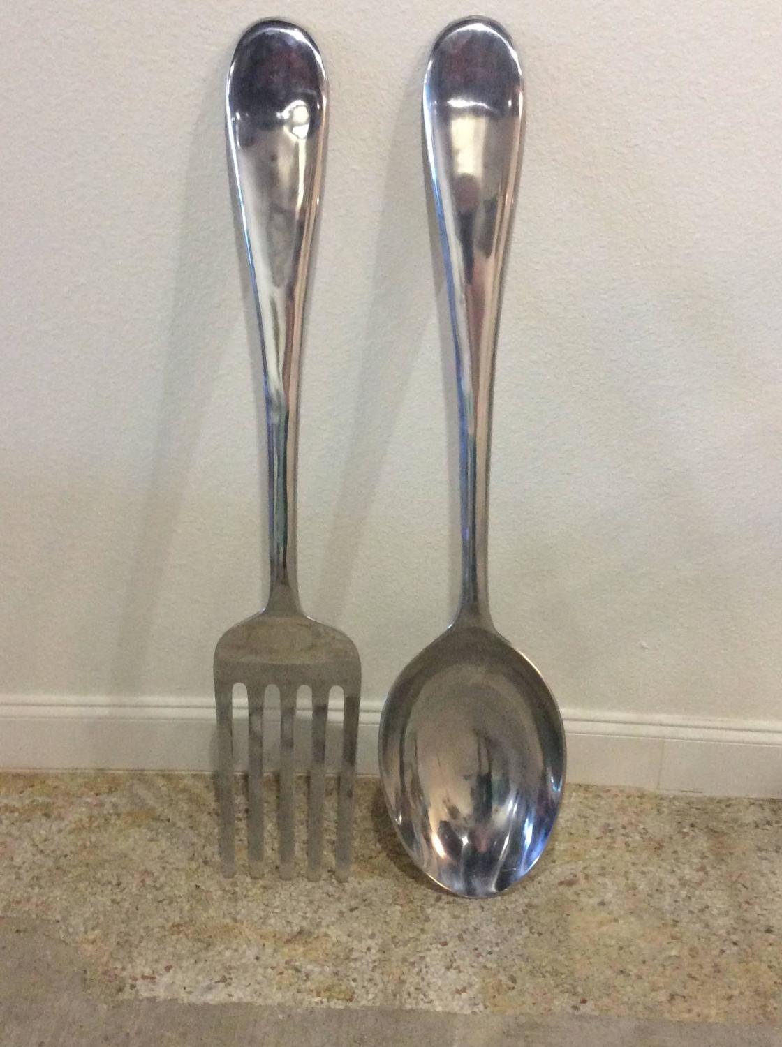 Vintage Pair of Spoon and Fork Monumental Kitchen Wall Art in Curtis