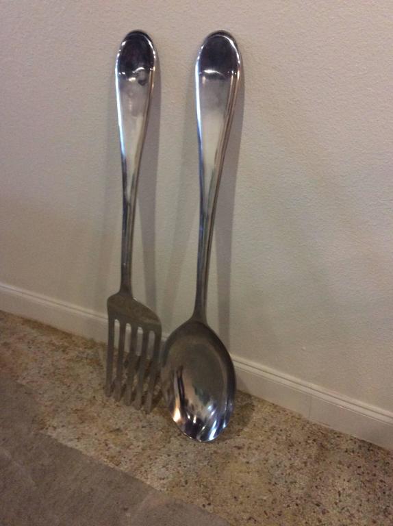 Vintage Pair of Spoon and Fork Monumental Kitchen Wall Art in Curtis