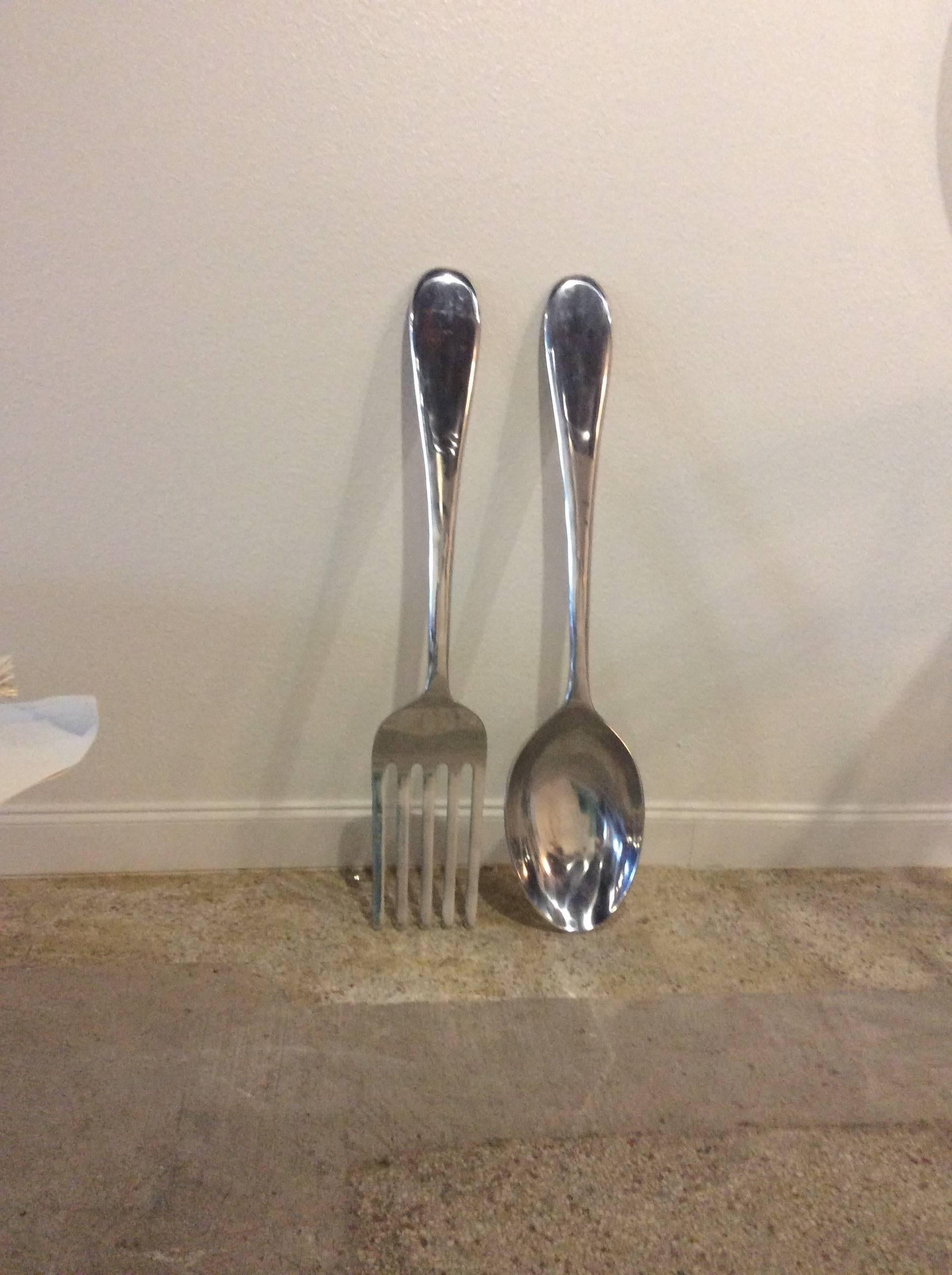 American Vintage Pair of Spoon and Fork Monumental Kitchen Wall Art in Curtis Jere Style