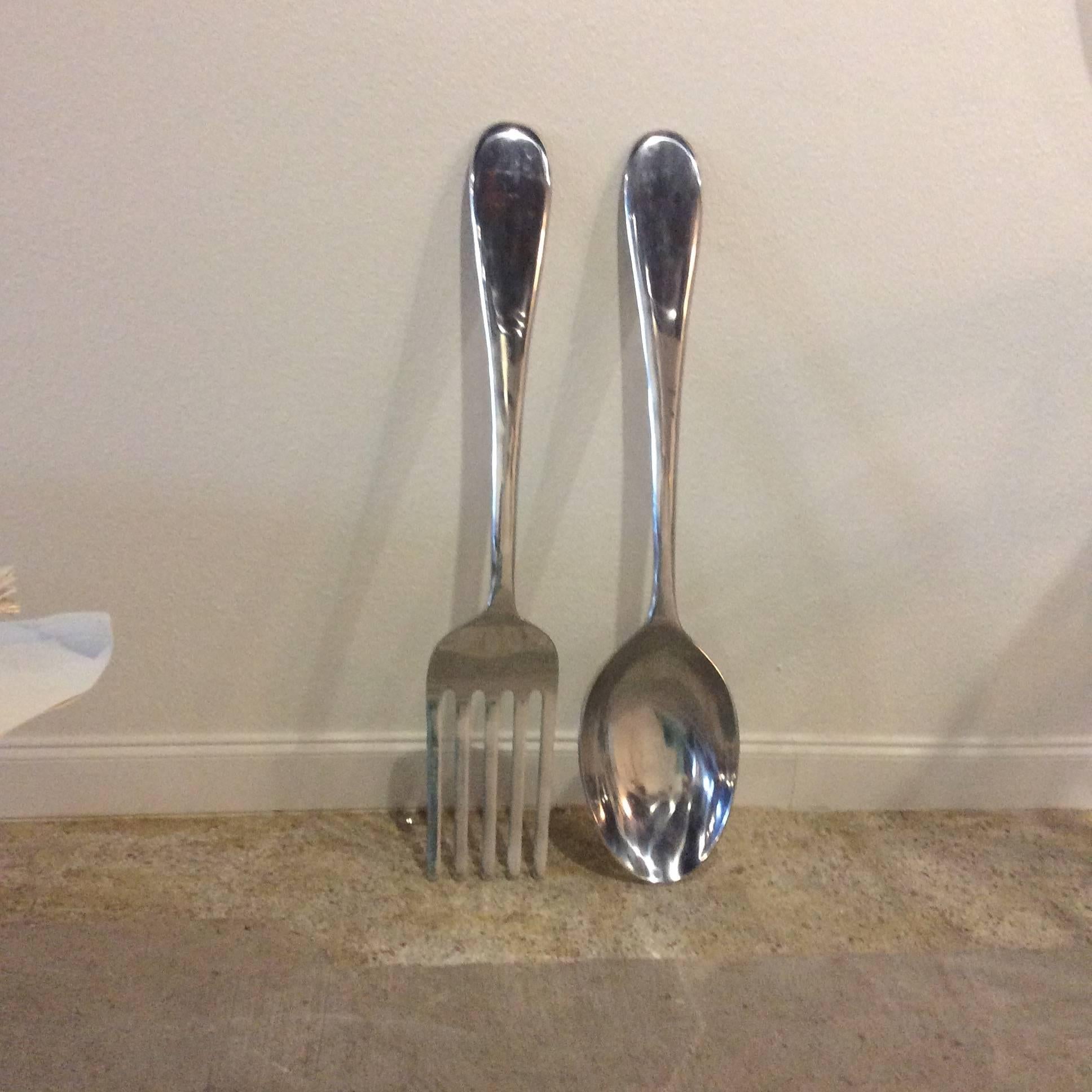 Vintage Pair of Spoon and Fork Monumental Kitchen Wall Art in Curtis Jere Style In Excellent Condition In West Palm Beach, FL