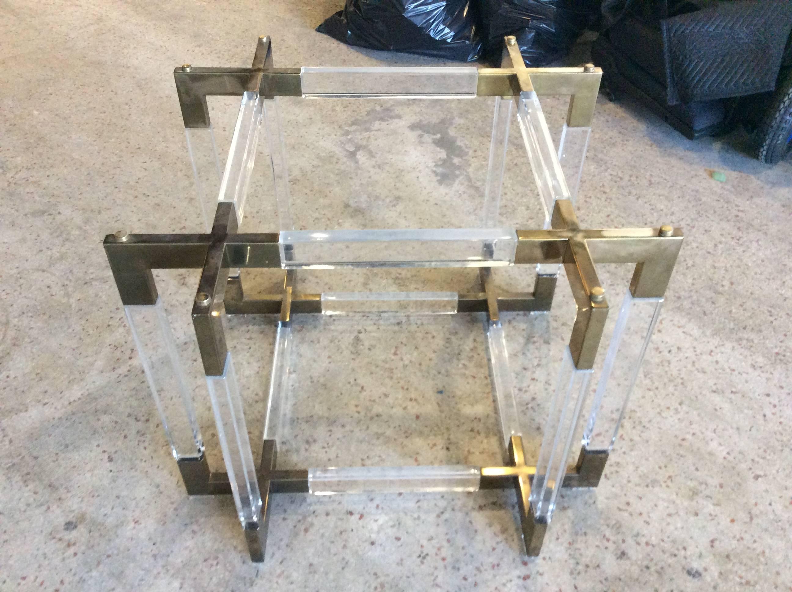 20th Century Charles Hollis Jones Vintage CHJ Lucite and Brass Metric Dining Table Base Rare For Sale