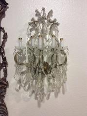 Crystal Wall Sconces Pair of Venetian Glass Italian Gold Gilt Five-Light Antique