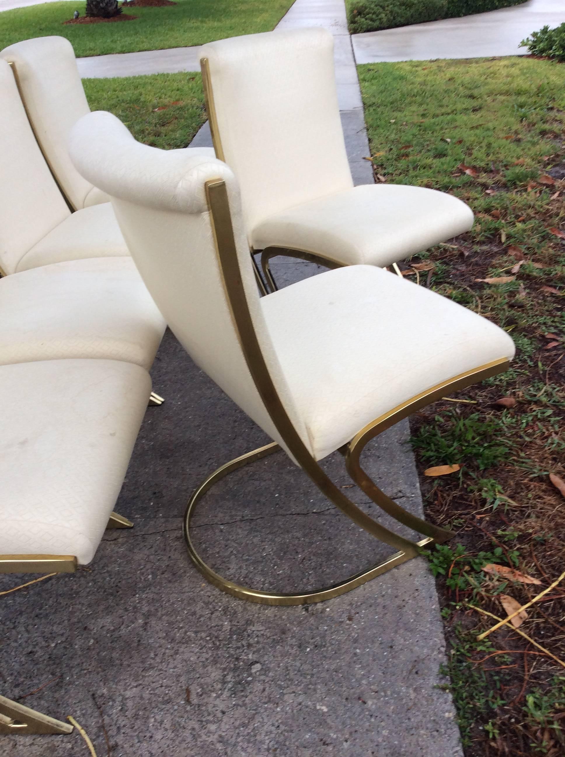 American Pierre Cardin Vintage Set of Six Brass Side Dining Chairs Cantilever Z Back