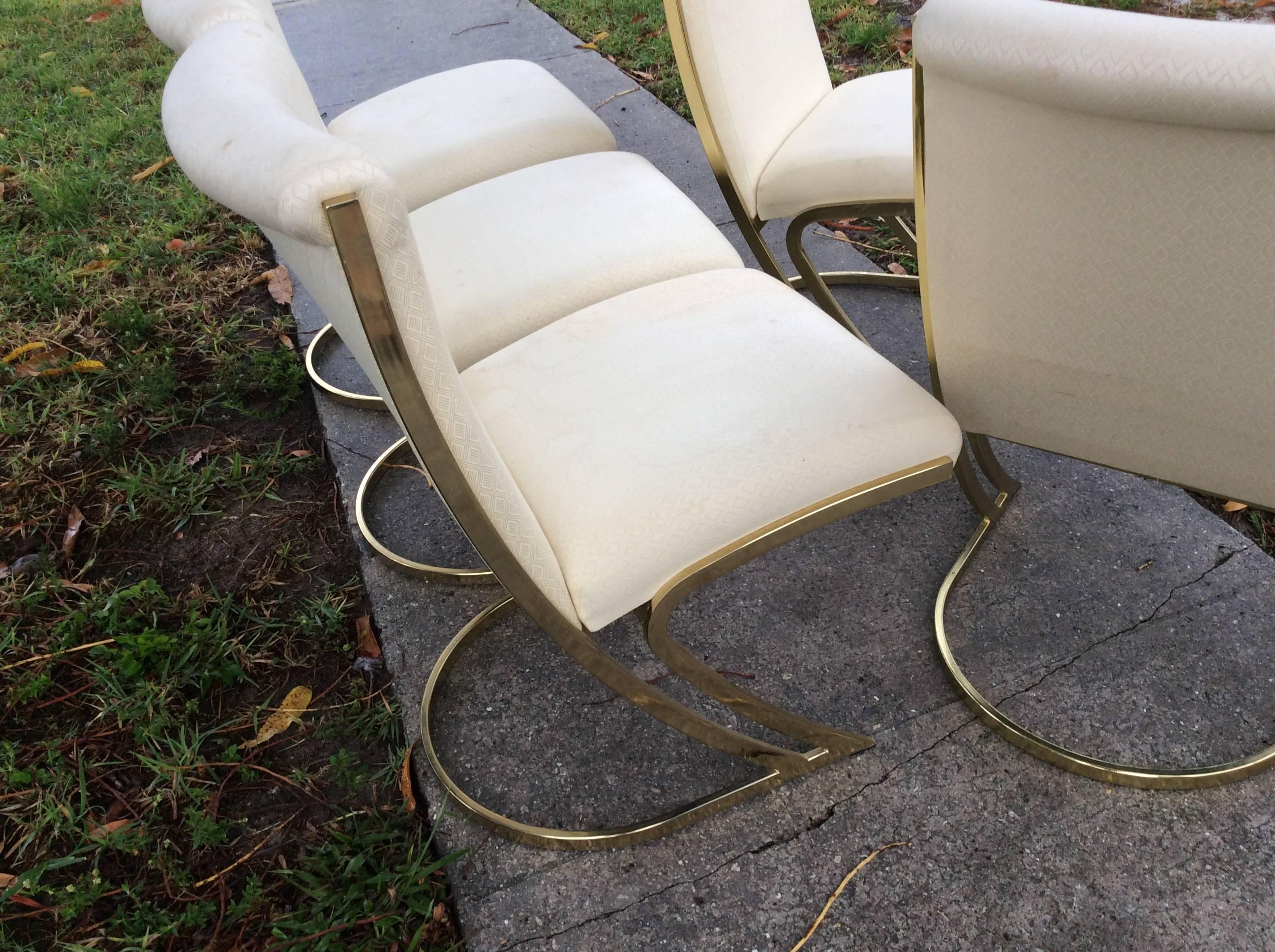 Pierre Cardin Vintage Set of Six Brass Side Dining Chairs Cantilever Z Back In Good Condition In West Palm Beach, FL