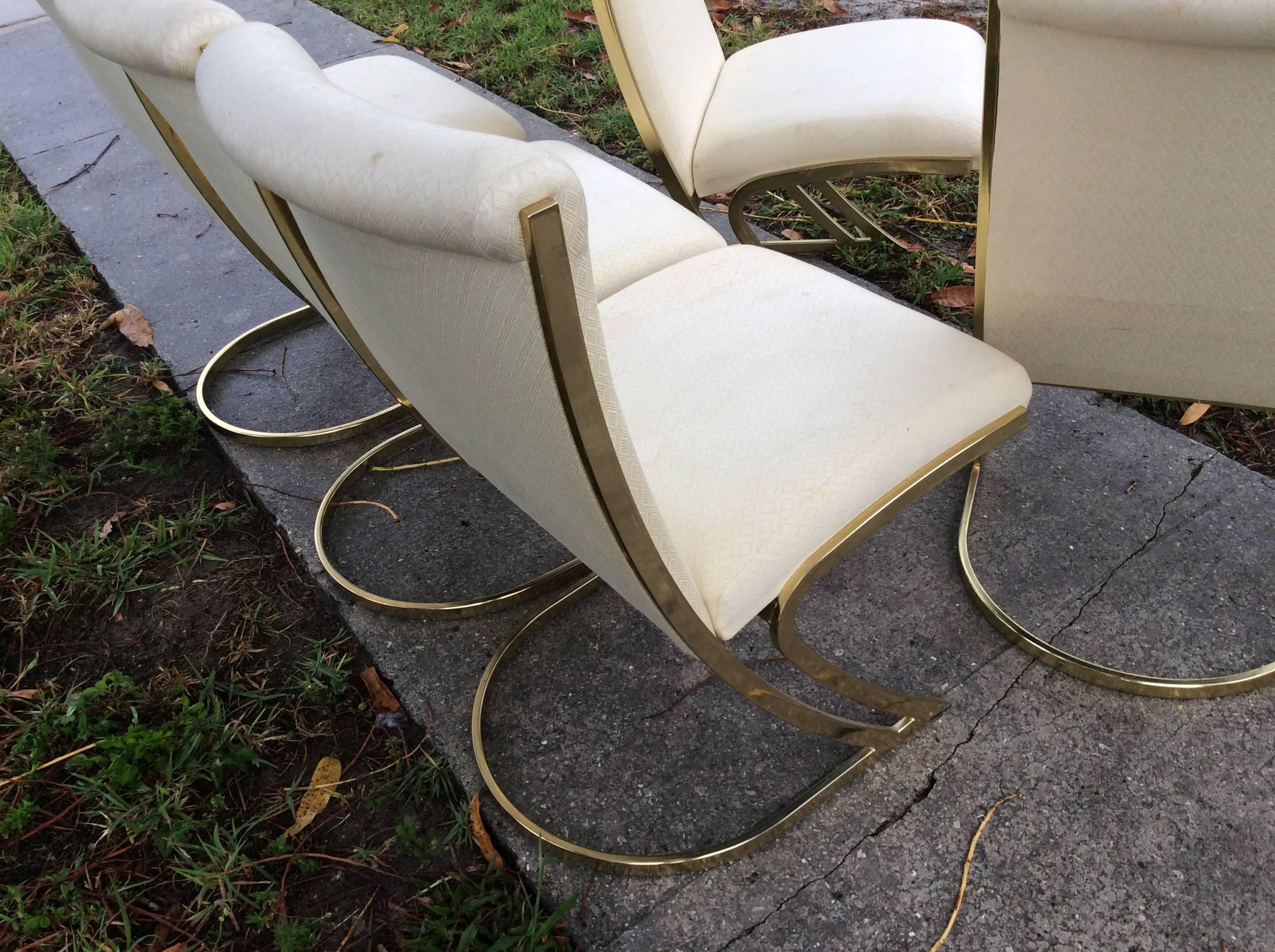 20th Century Pierre Cardin Vintage Set of Six Brass Side Dining Chairs Cantilever Z Back
