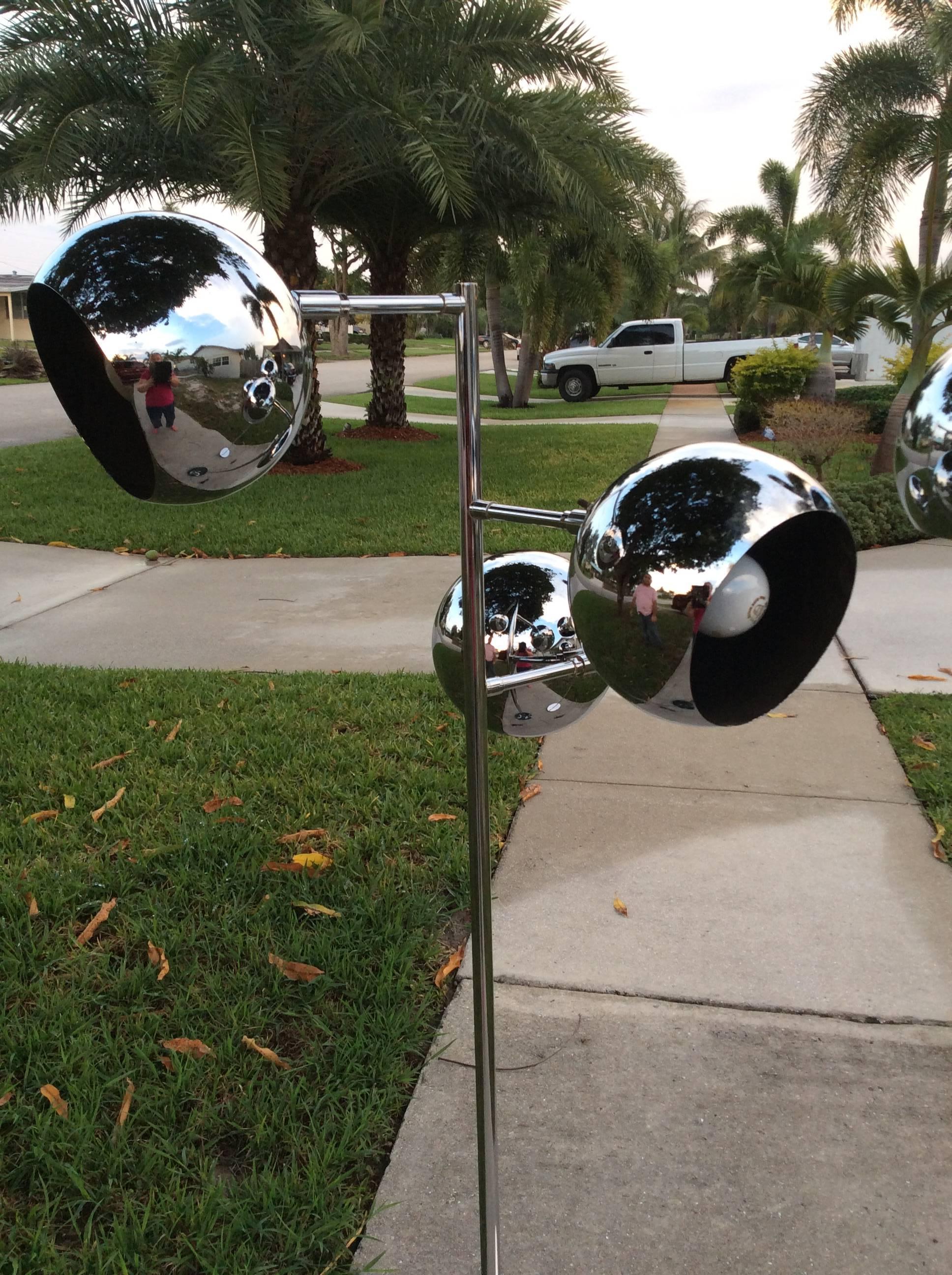 Mid-Century Modern Floor Lamps Pair of Chrome Triple Eyeball Ball Koch & Lowy Retro 
