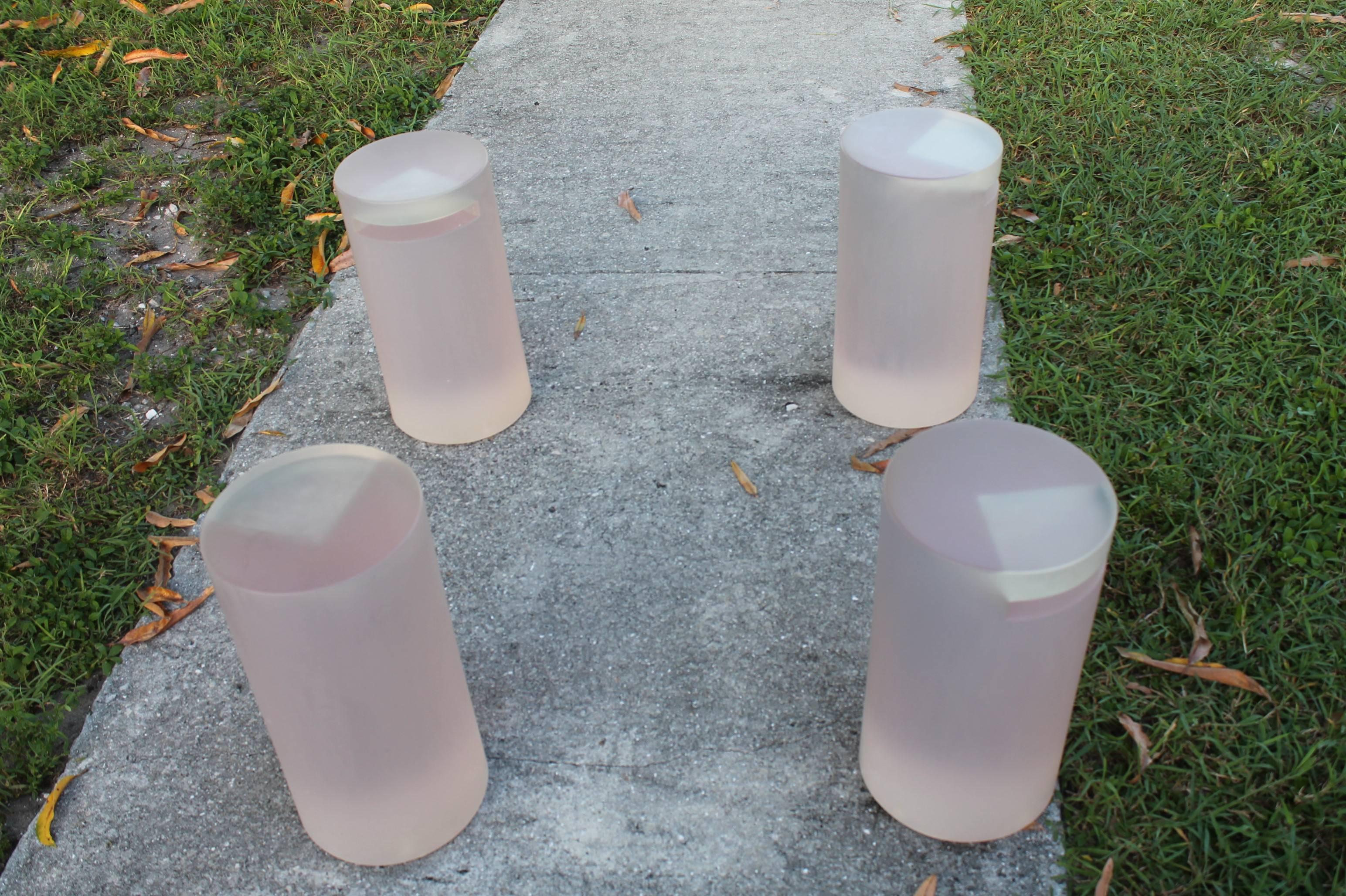  Pink Frosted Lucite Coffee Cocktail Table Vintage Column Architectural Glass For Sale 3