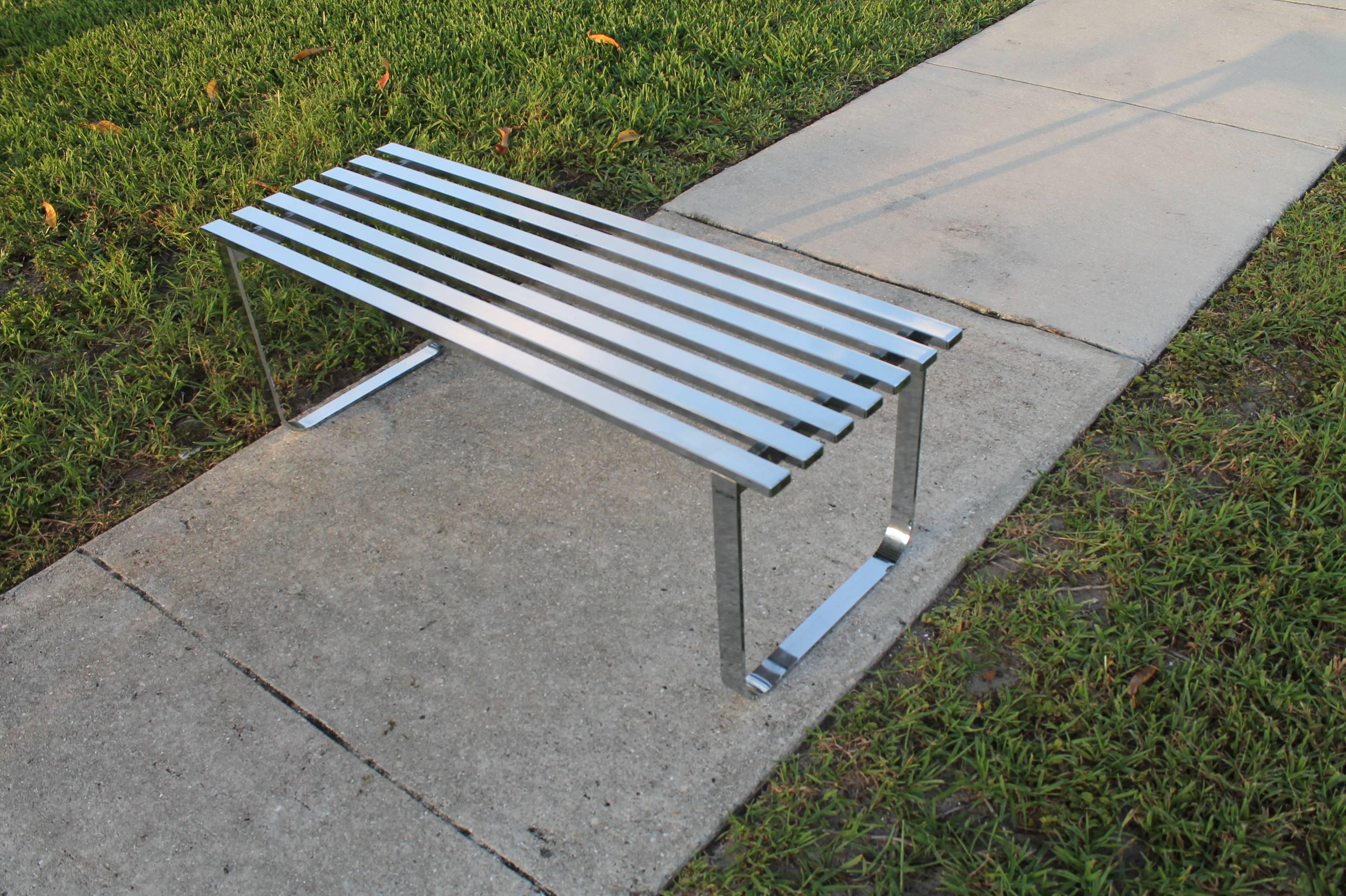 Milo Baughman Chrome Slat Vintage Bench or Coffee Table, Steel Hollywood Regency In Excellent Condition In West Palm Beach, FL