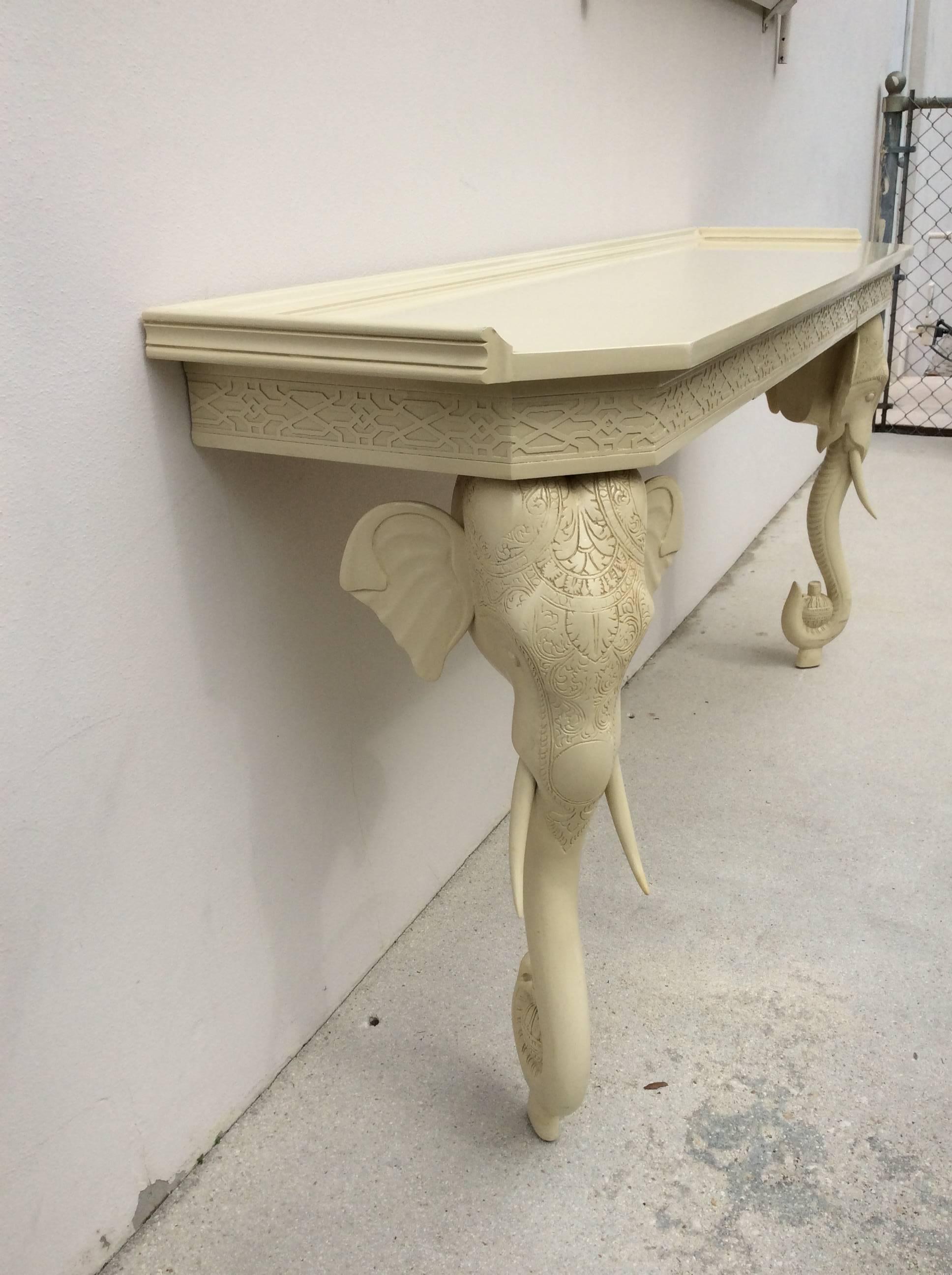 Vintage Gampel and Stoll Elephant Wall Console Table Desk Fretwork Chinoiserie  In Excellent Condition In West Palm Beach, FL