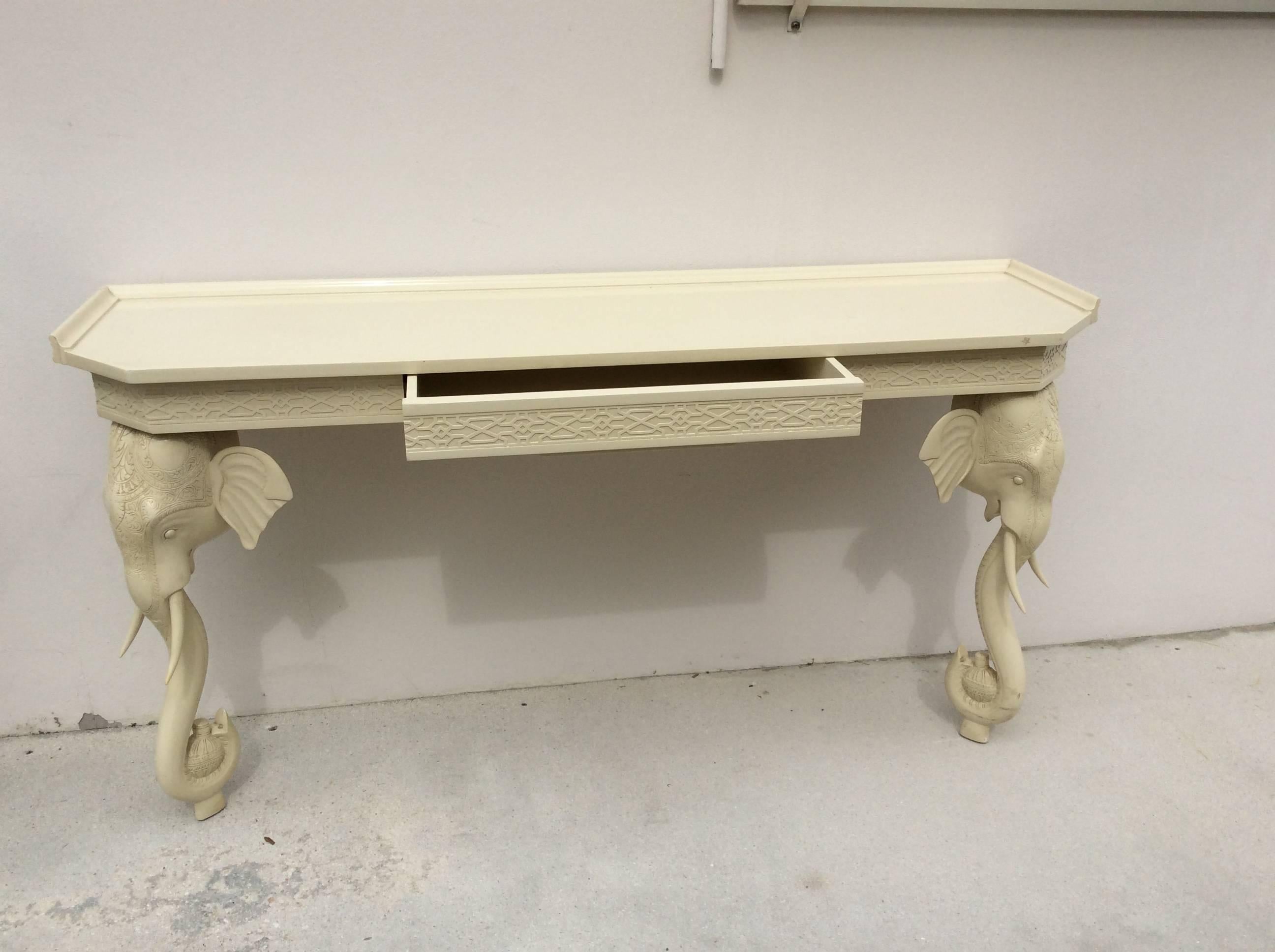 Hollywood Regency Vintage Gampel and Stoll Elephant Wall Console Table Desk Fretwork Chinoiserie 