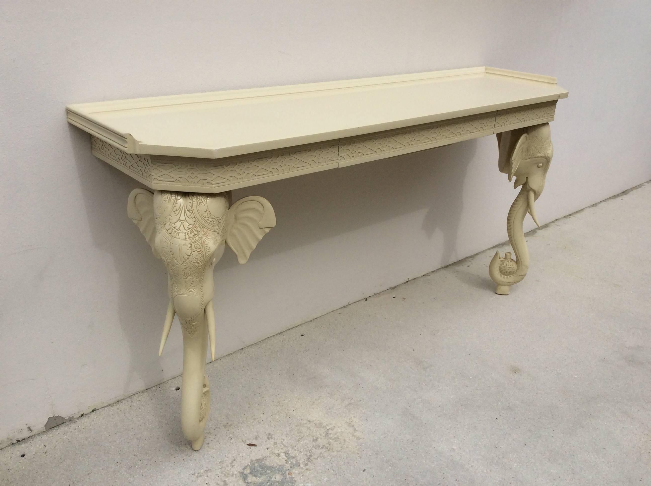 20th Century Vintage Gampel and Stoll Elephant Wall Console Table Desk Fretwork Chinoiserie 