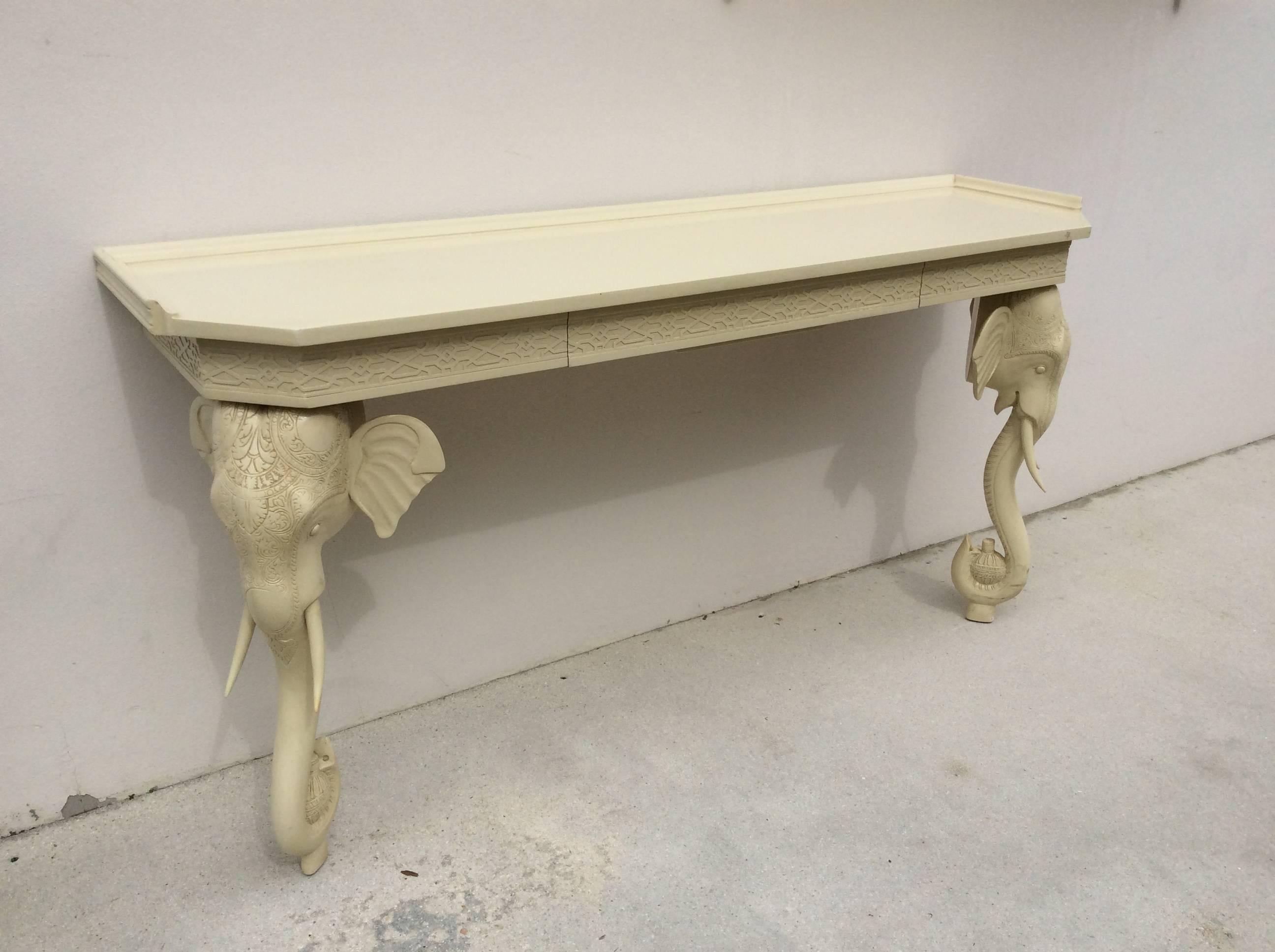 Lacquer Vintage Gampel and Stoll Elephant Wall Console Table Desk Fretwork Chinoiserie 