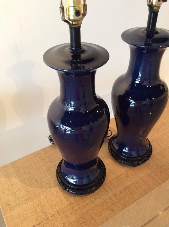 Ginger Jar Vintage Pair of Navy Cobalt Blue Pagoda Table Lamps