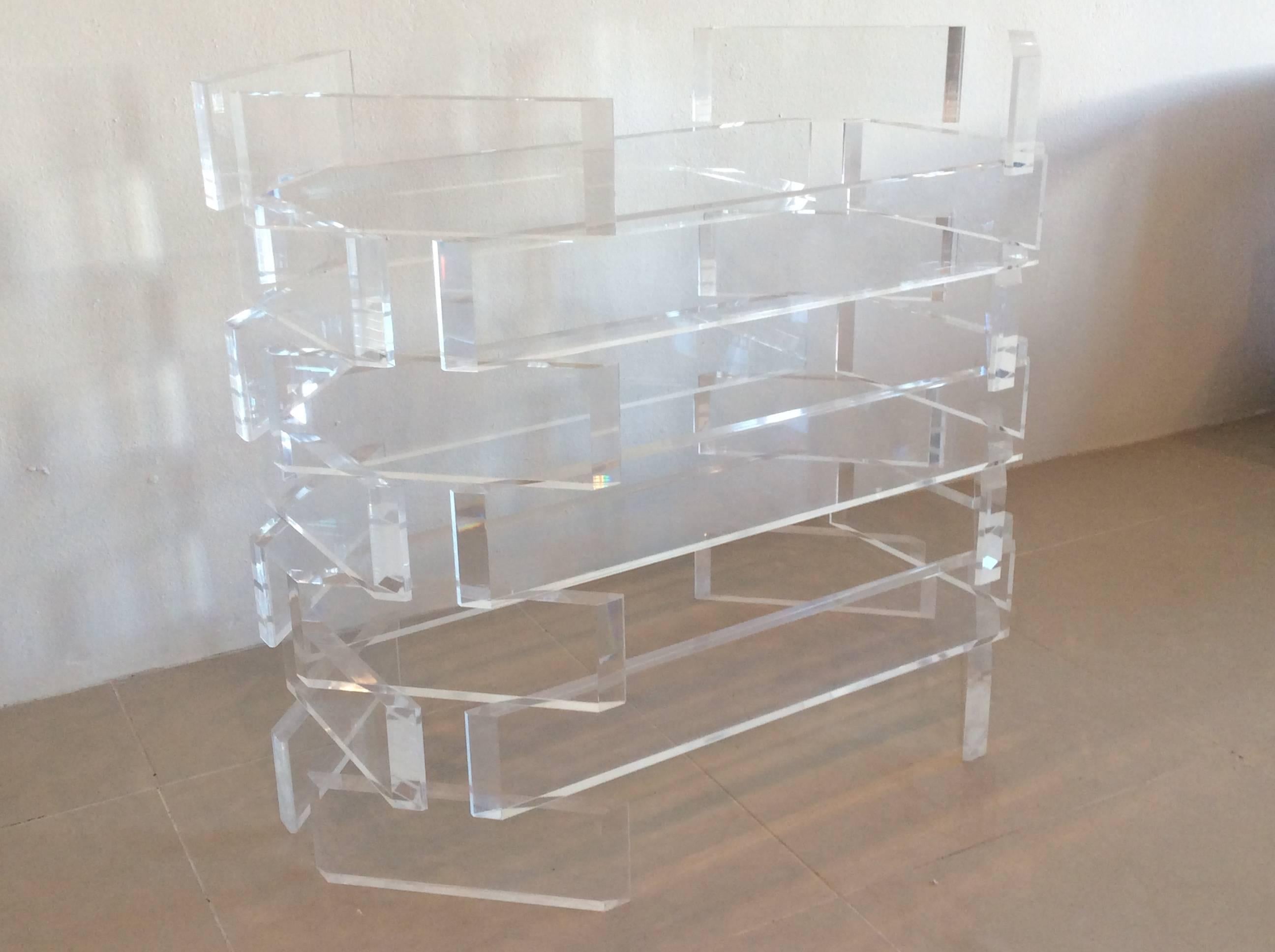 American Stacked Lucite Dining Table or Desk Base Vintage Architectural Hollywood Regency For Sale