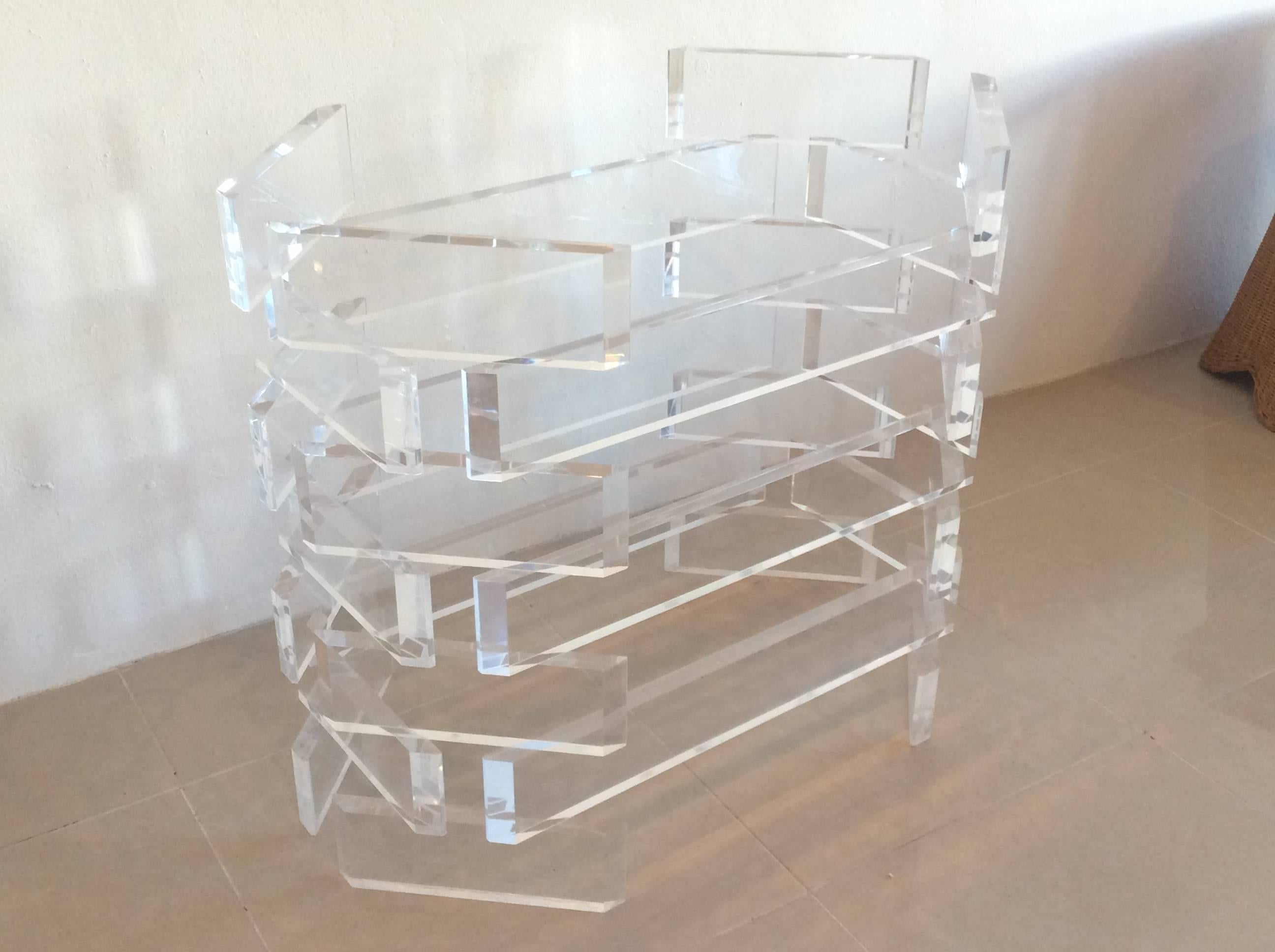 Stacked Lucite Dining Table or Desk Base Vintage Architectural Hollywood Regency In Excellent Condition For Sale In West Palm Beach, FL