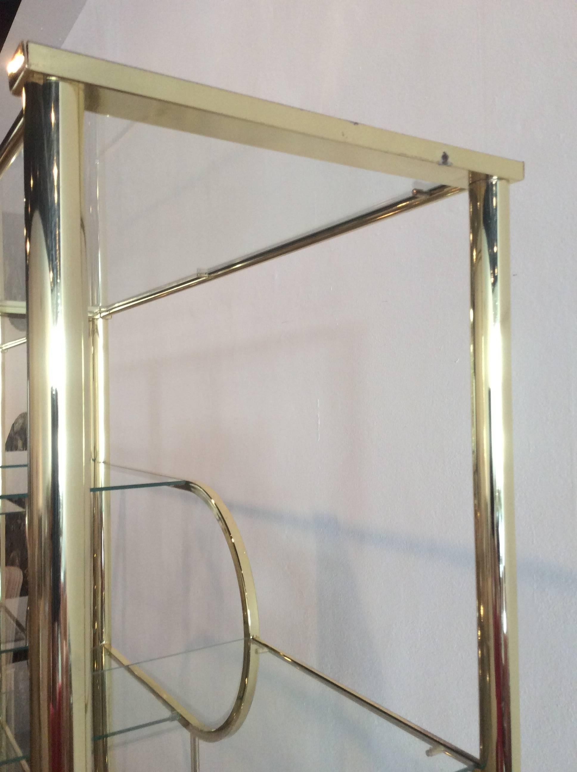 American Pair Brass Etageres DIA Design Institute of America Vintage Glass Shelves