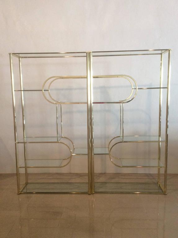 Pair Brass Etageres DIA Design Institute of America Vintage Glass