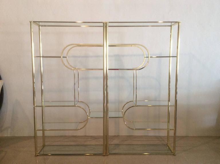 Pair Brass Etageres DIA Design Institute of America Vintage Glass