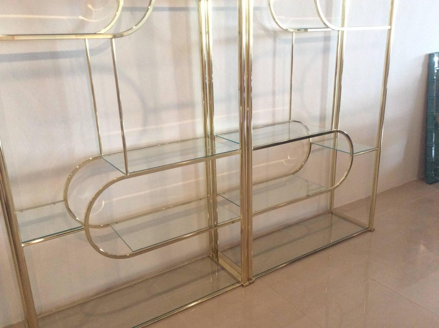 Brass Etageres DIA Design Institute of America Vintage Glass Shelves