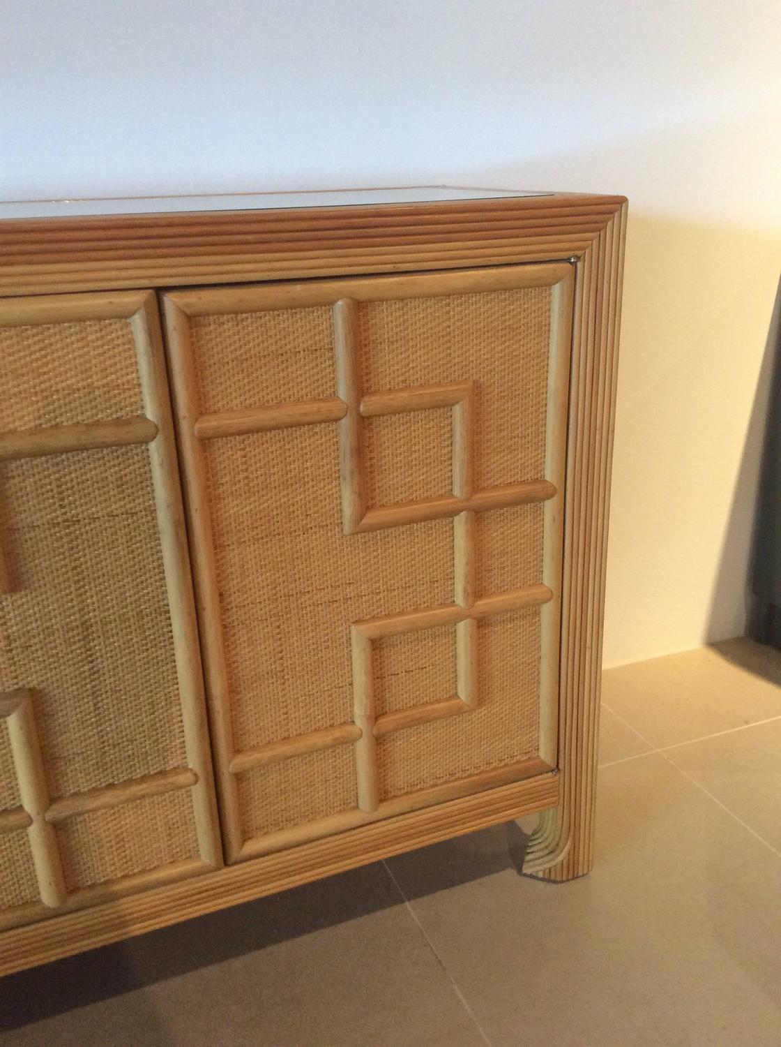 Pencil Reed Bamboo Rattan Wicker Credenza Vintage Buffet Sideboard